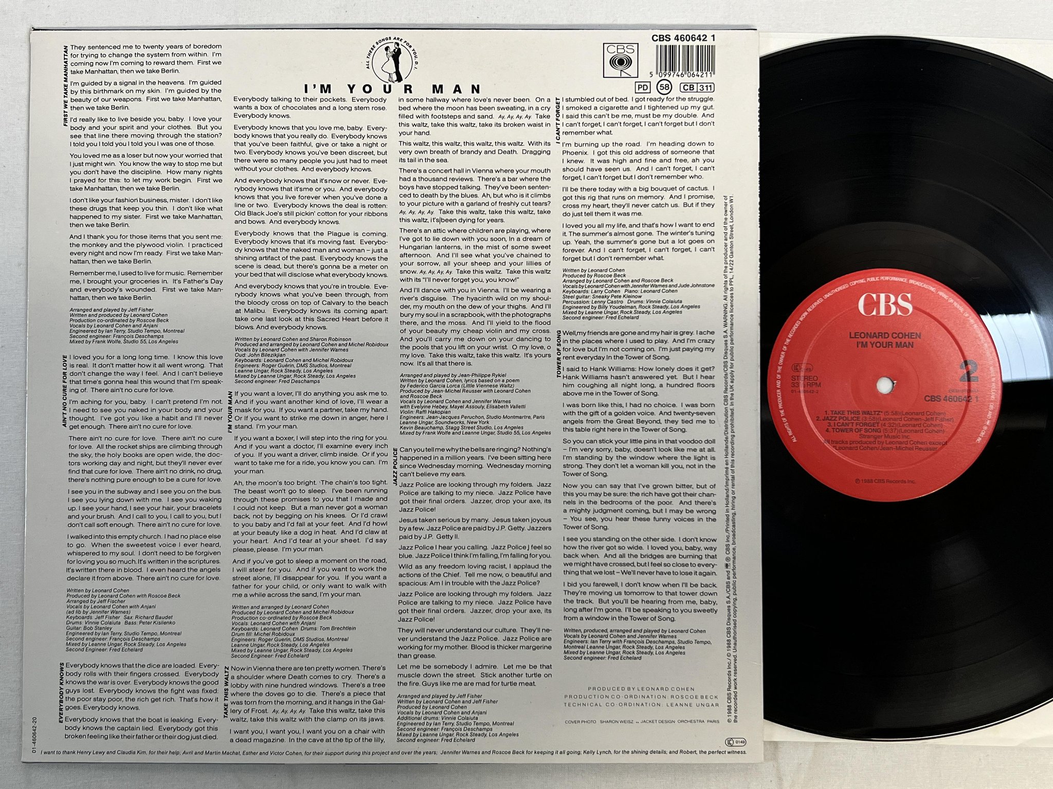 Omslagsbild för skivan LEONARD COHEN I'm your man LP -88 Hol CBS 4606421