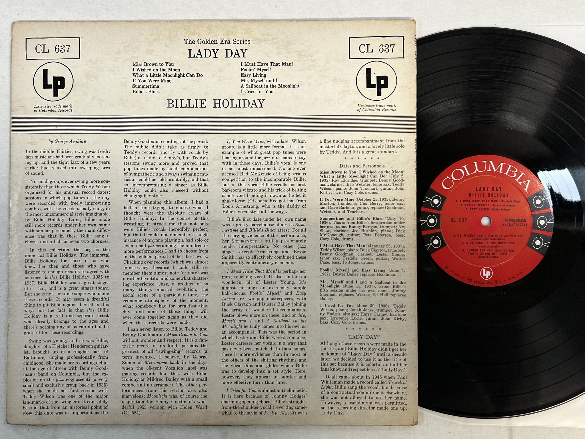 Omslagsbild för skivan BILLIE HOLIDAY lady day LP -58 US COLUMBIA six-eyed CL 637