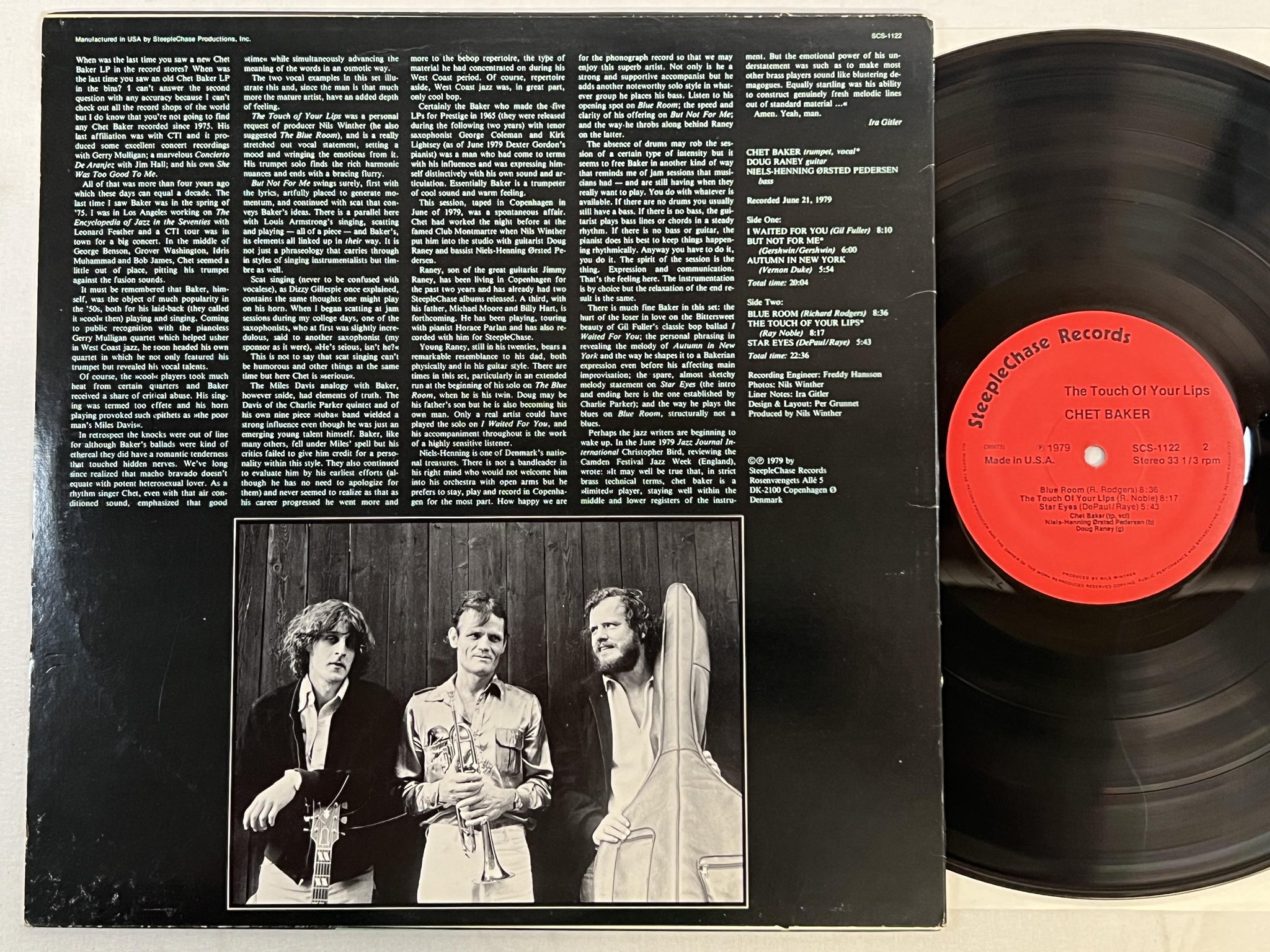 Omslagsbild för skivan CHET BAKER the touch of your lips LP -79 Swe STEEPLECHASE SCS 1122