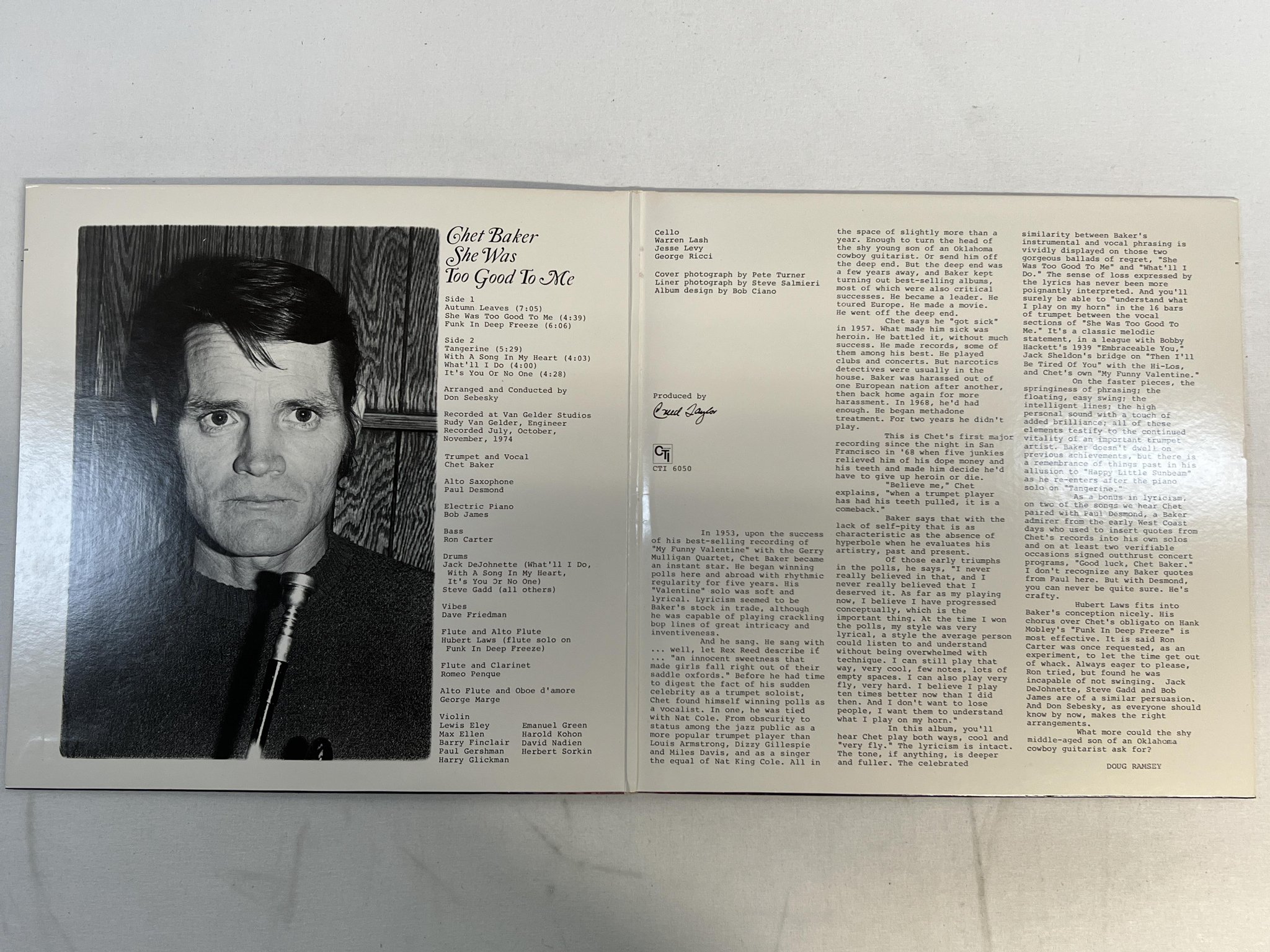 Omslagsbild för skivan CHET BAKER she was too good to me LP -74 CAN CTI 6050 S1