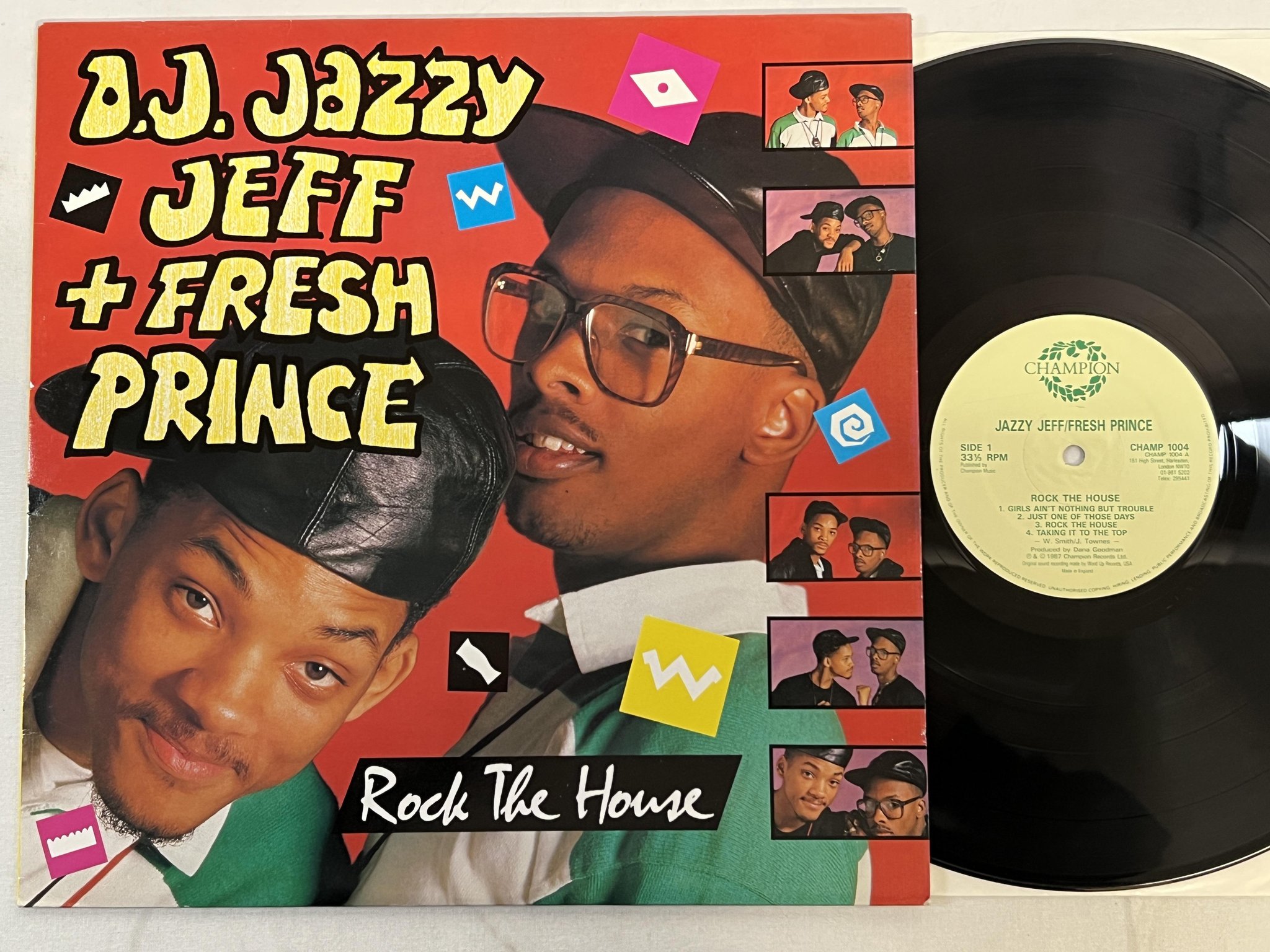 Omslagsbild för skivan JAZZY JEFF / FRESH PRINCE rock the house LP -87 UK CHAMPION CHAMP 1004