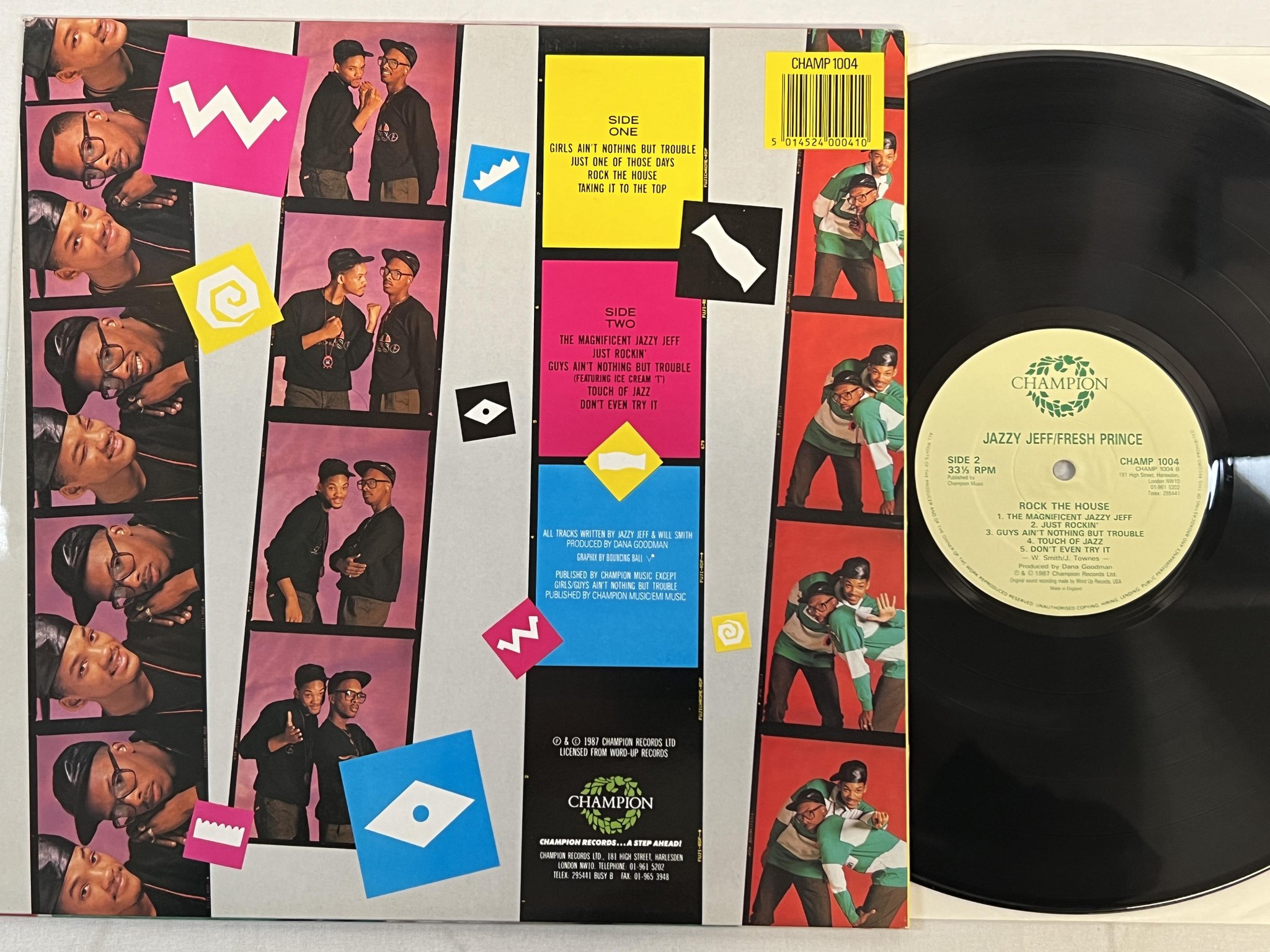 Omslagsbild för skivan JAZZY JEFF / FRESH PRINCE rock the house LP -87 UK CHAMPION CHAMP 1004