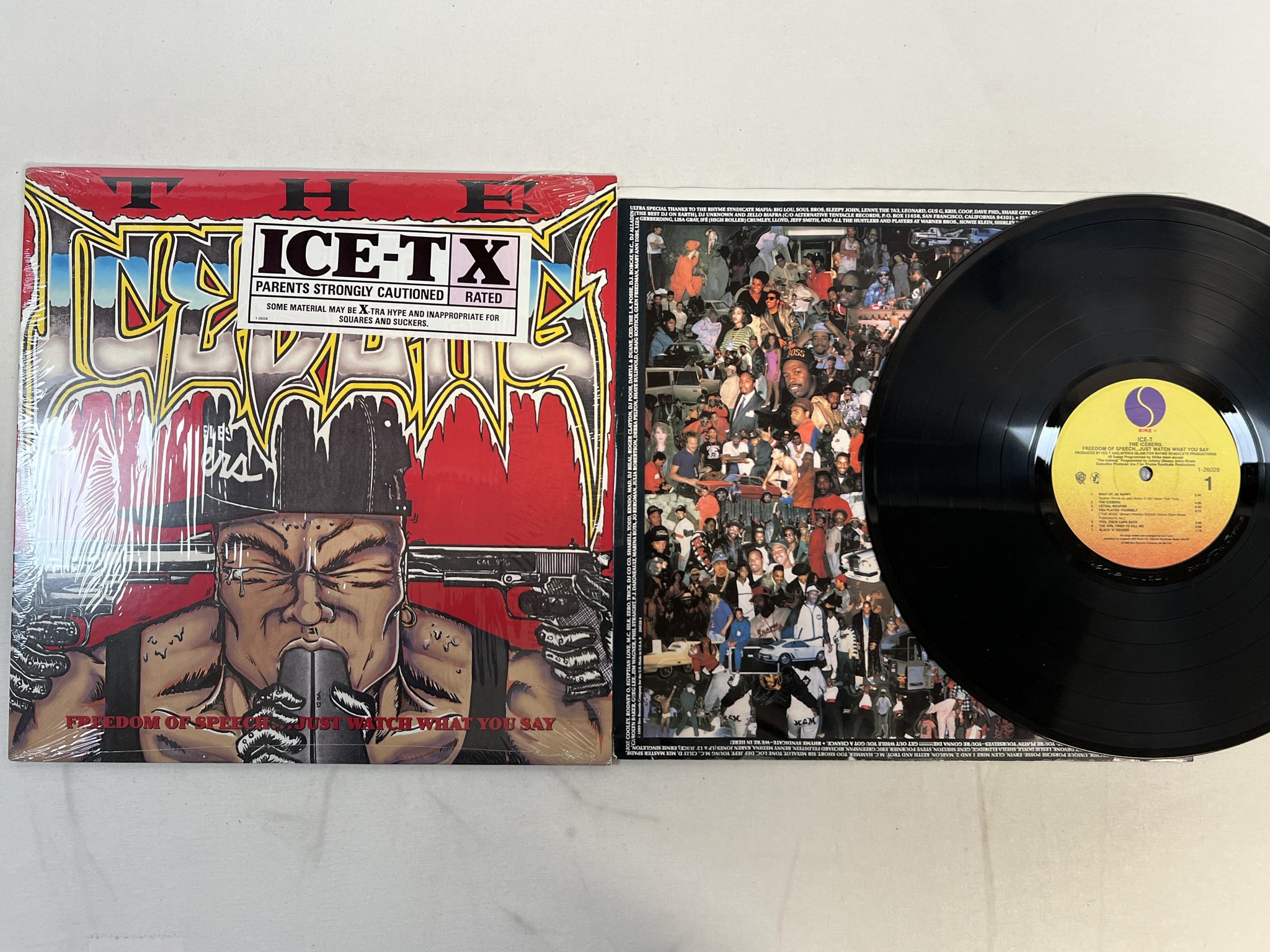 Omslagsbild för skivan ICE T freedom of speech... LP -89 US SIRE 1-26028 ** hype sticker **