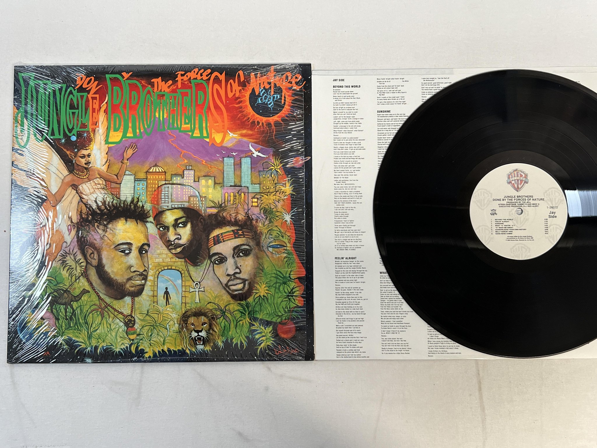 Omslagsbild för skivan JUNGLE BROTHERS done by the forces of nature LP -89 US WARNER BROS 9 26072-1