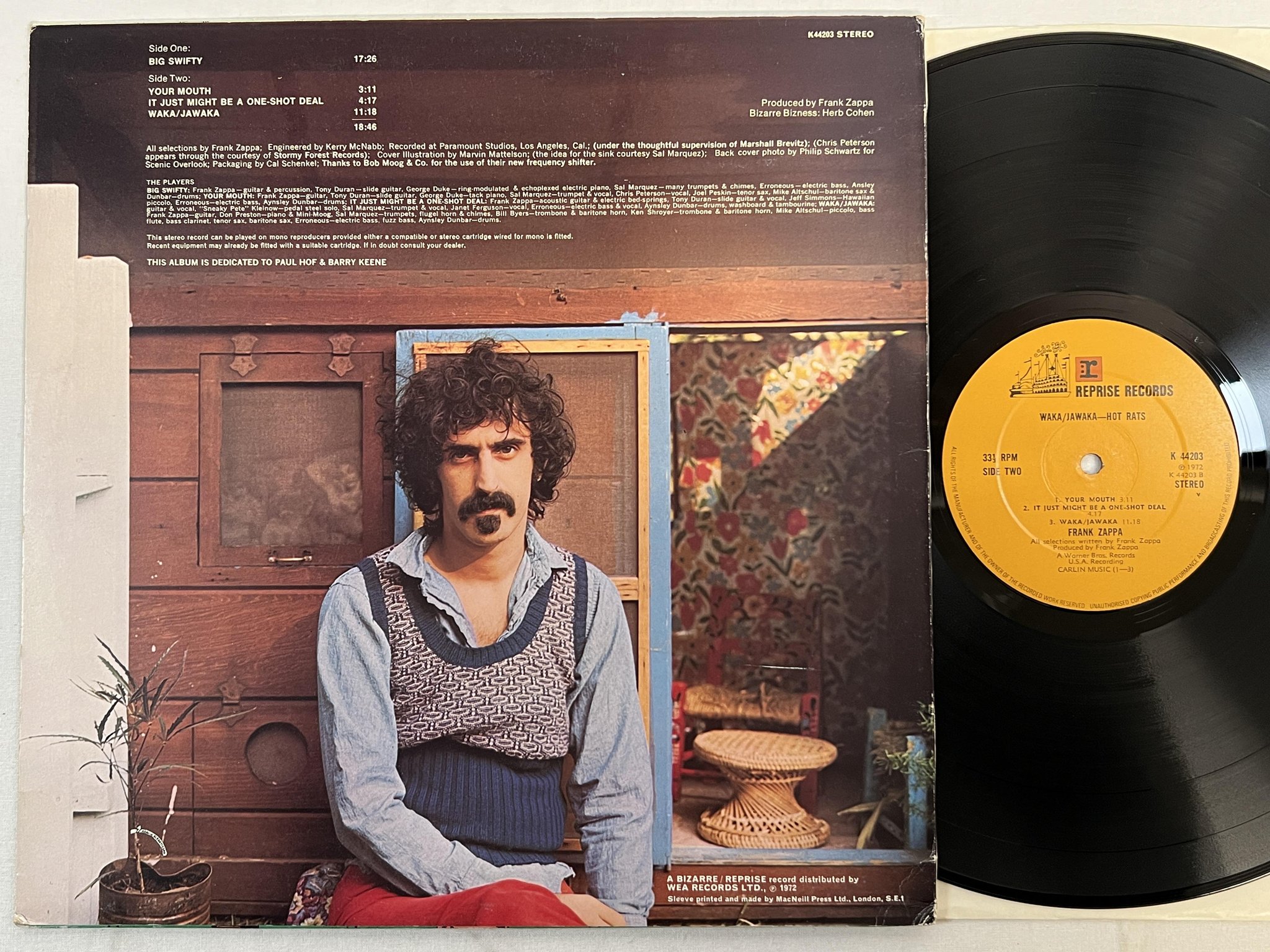 Omslagsbild för skivan FRANK ZAPPA waka / jawaka LP -72 UK REPRISE K 44203