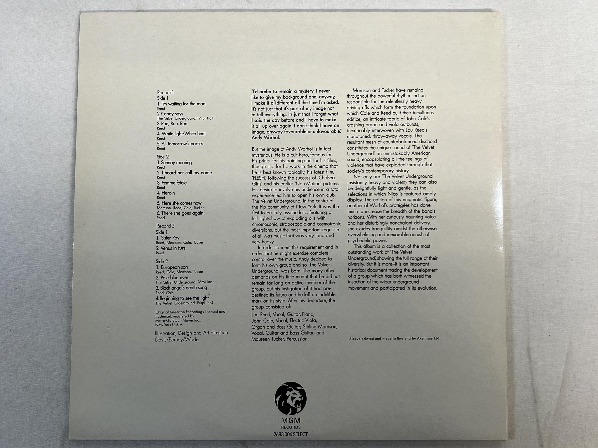 Omslagsbild för skivan ANDY WARHOL 'S VELVET UNDERGROUND w/ NICO 2xLP re UK POLYDOR 2354 011