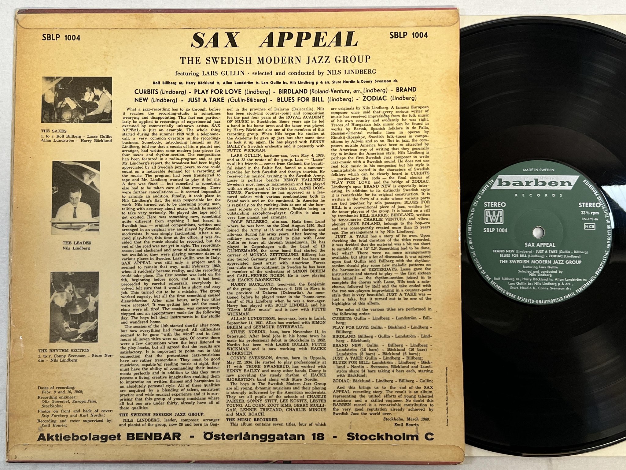 Omslagsbild för skivan THE SWEDISH MODERN JAZZ GROUP sax appeal LP -60 BARBEN BLP 1004