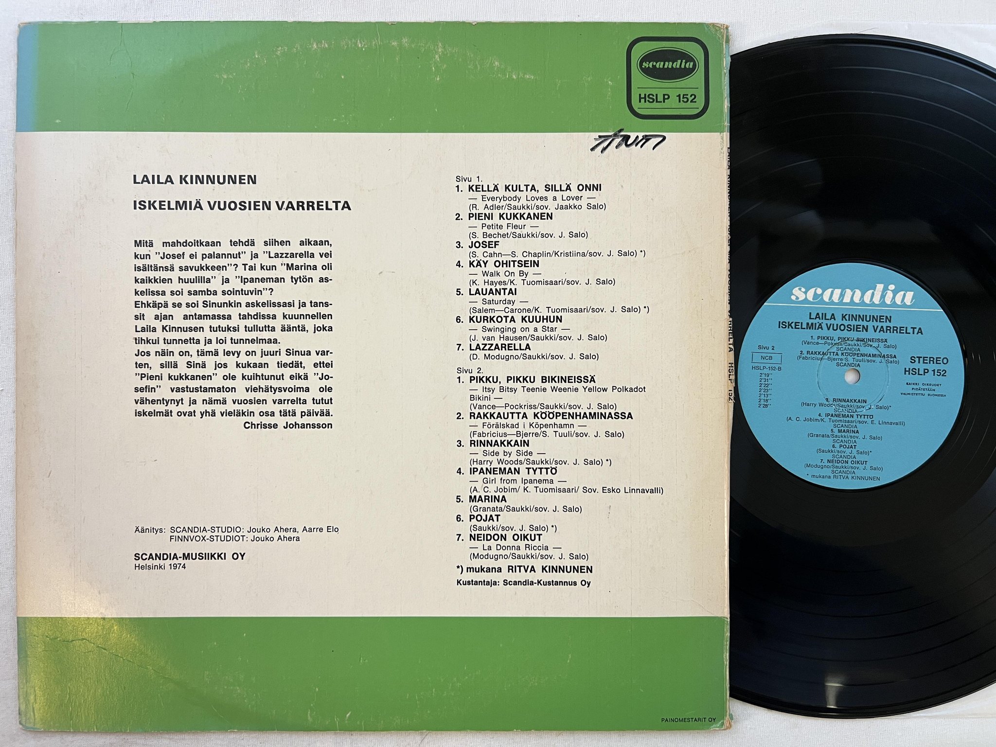 Omslagsbild för skivan LAILA KINNUNEN iskelmiä vuosien varrelta LP -74 Fin SCANDIA HSLP 152