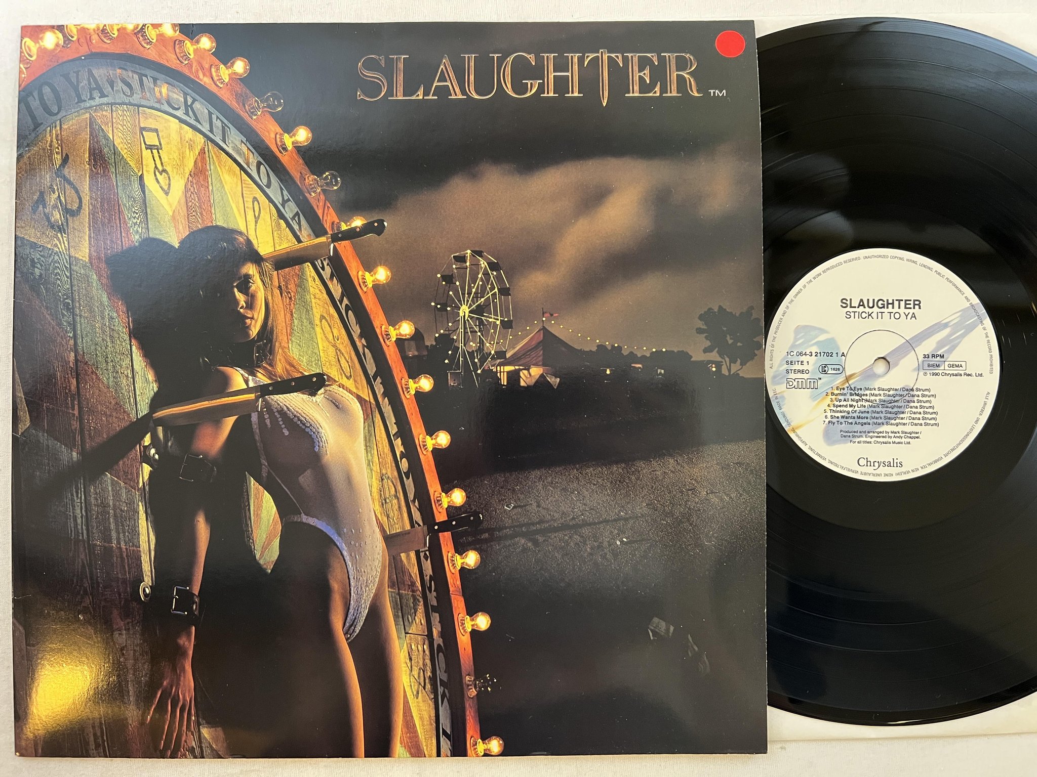 Omslagsbild för skivan SLAUGHTER stick it to ya LP -90 Ger CHRYSALIS 1C 064-3217021