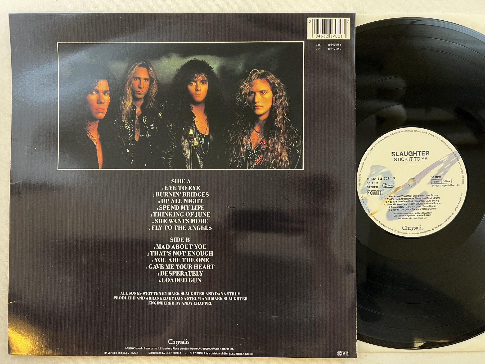 Omslagsbild för skivan SLAUGHTER stick it to ya LP -90 Ger CHRYSALIS 1C 064-3217021