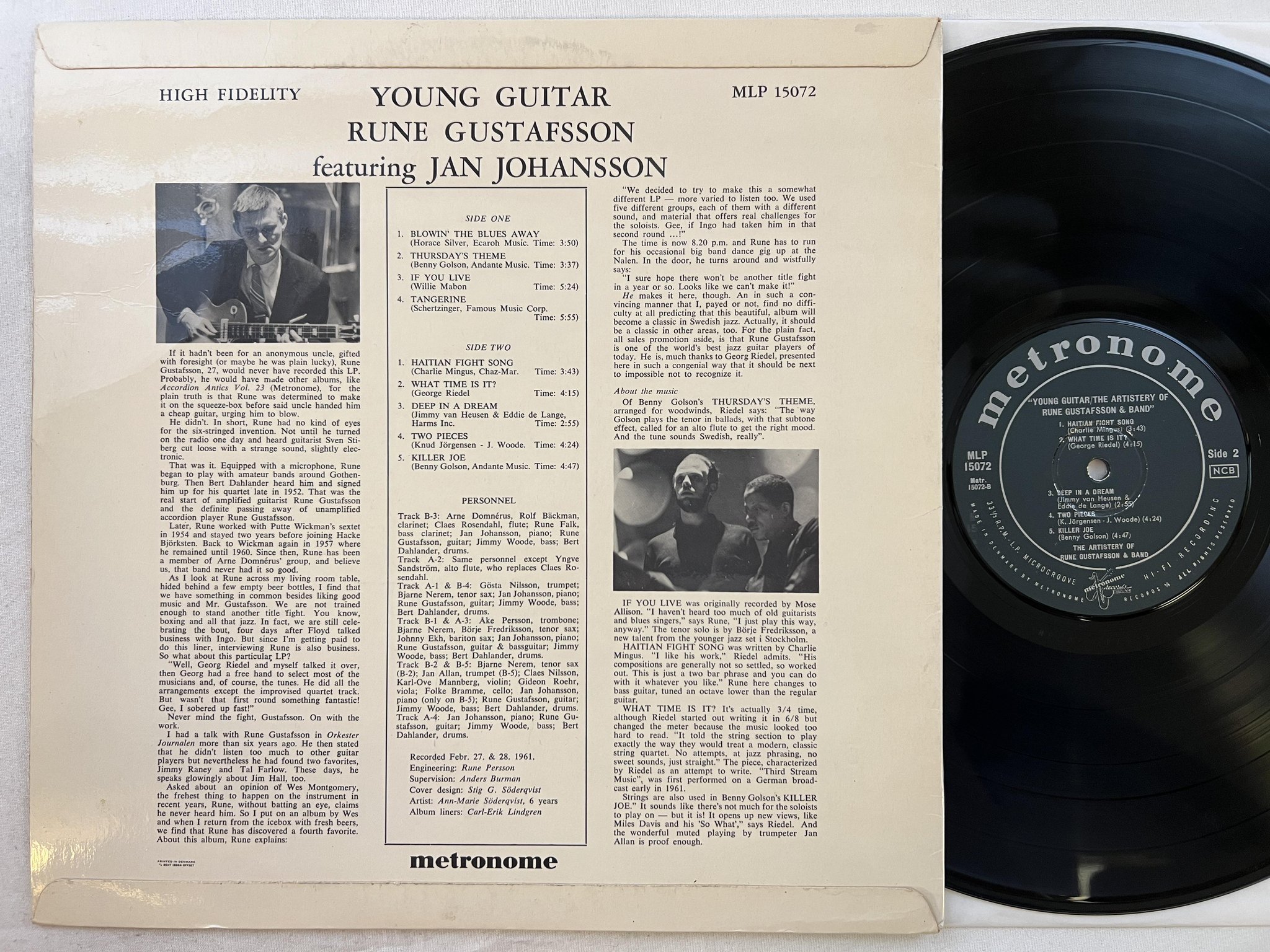 Omslagsbild för skivan RUNE GUSTAFSSON & BAND young guitar LP -61 Swe METRONOME MLP 15072 ** RARE **
