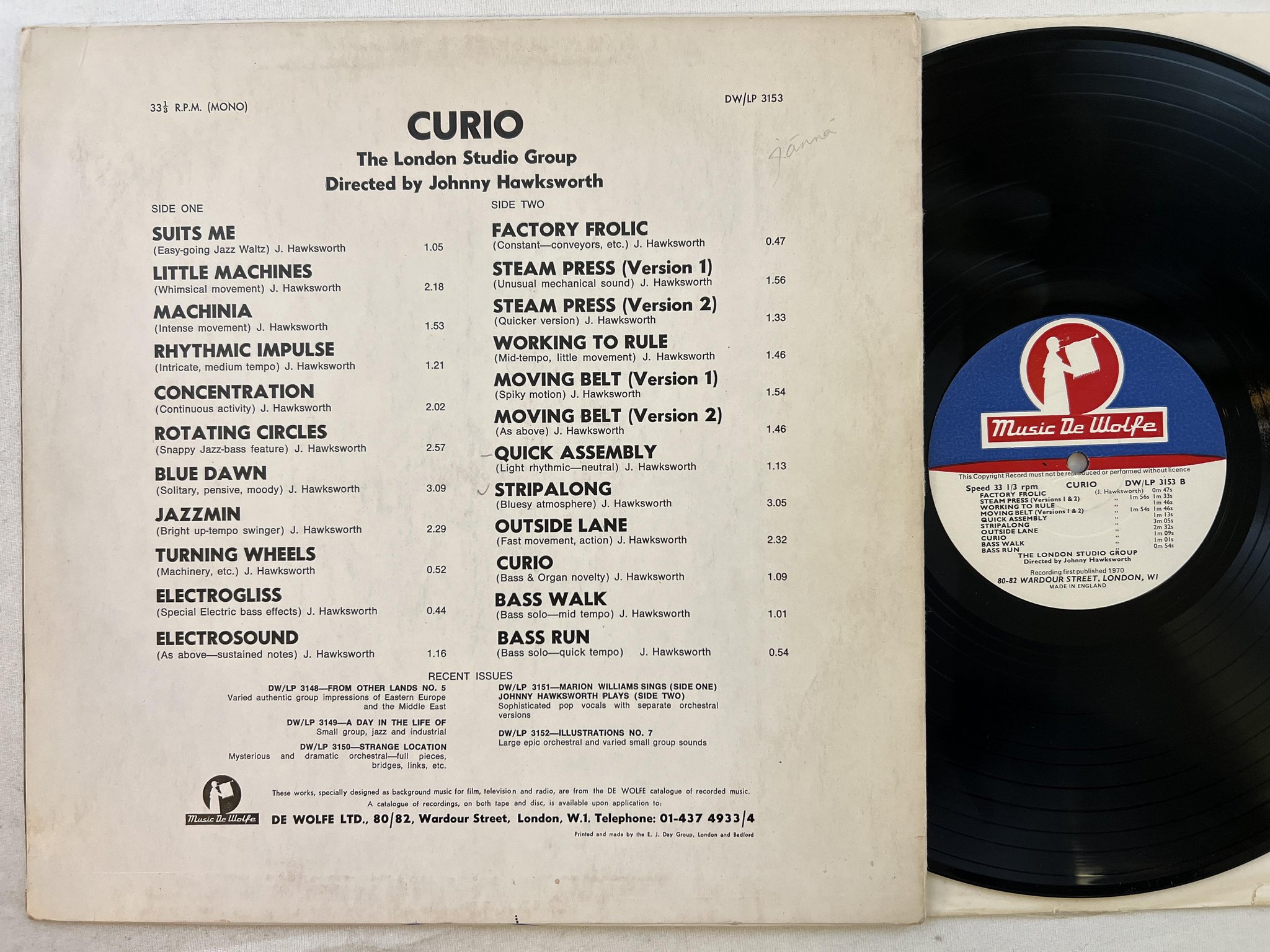 Omslagsbild för skivan THE LONDON STUDIO GROUP Curio LP -70 UK music de wolfe DW/LP 3153 Library