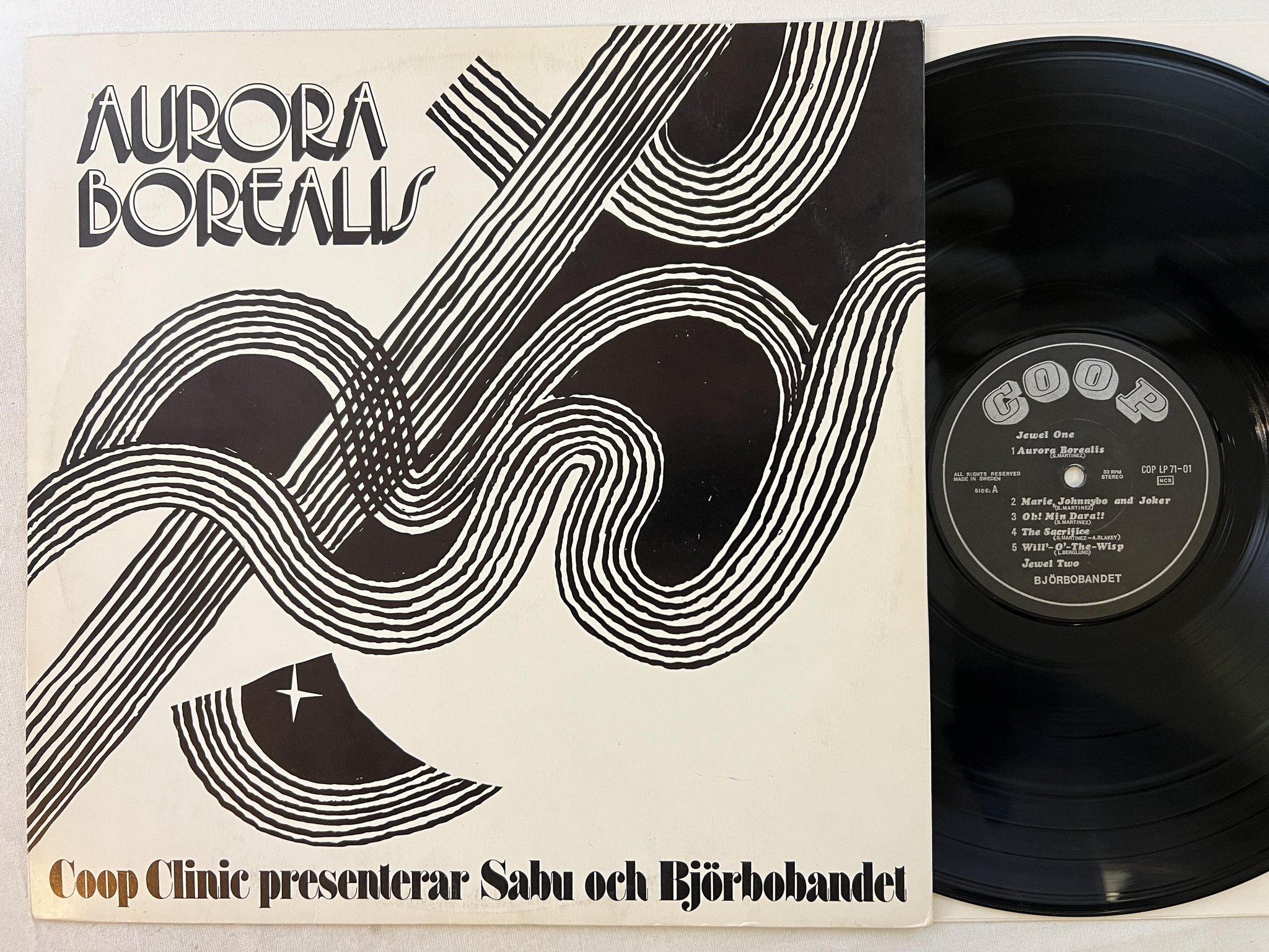 Omslagsbild för skivan SABU MARTINEZ & BJÖRNBOBANDET aurora borealis LP -71 COOP LP 71-01 ** RARE **