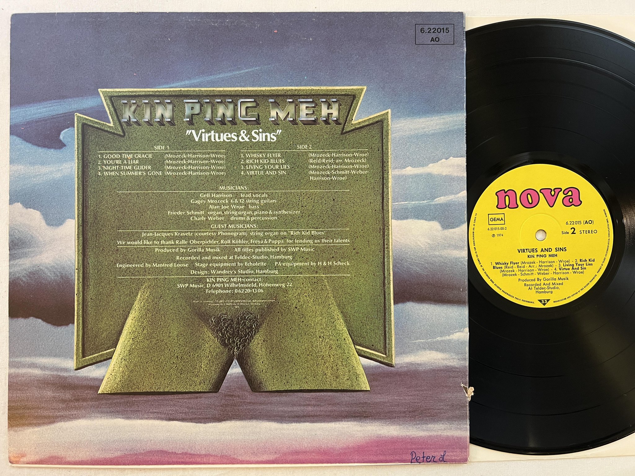 Omslagsbild för skivan KIN PING MEH virtues and sins LP -74 Ger NOVA 622015