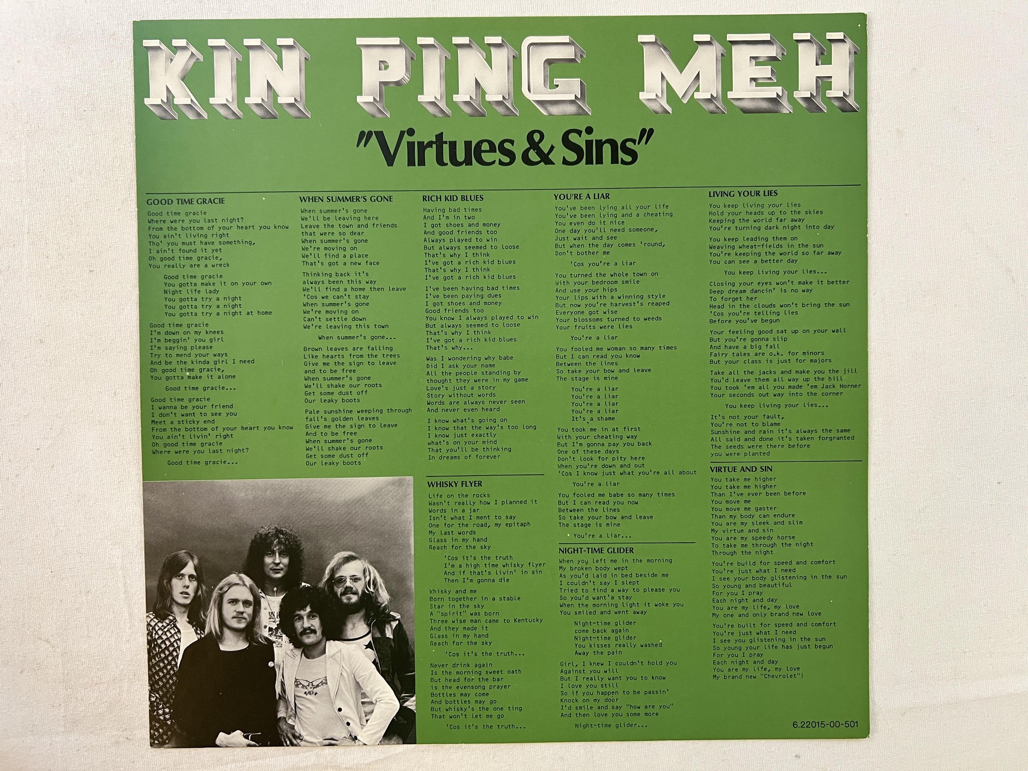 Omslagsbild för skivan KIN PING MEH virtues and sins LP -74 Ger NOVA 622015
