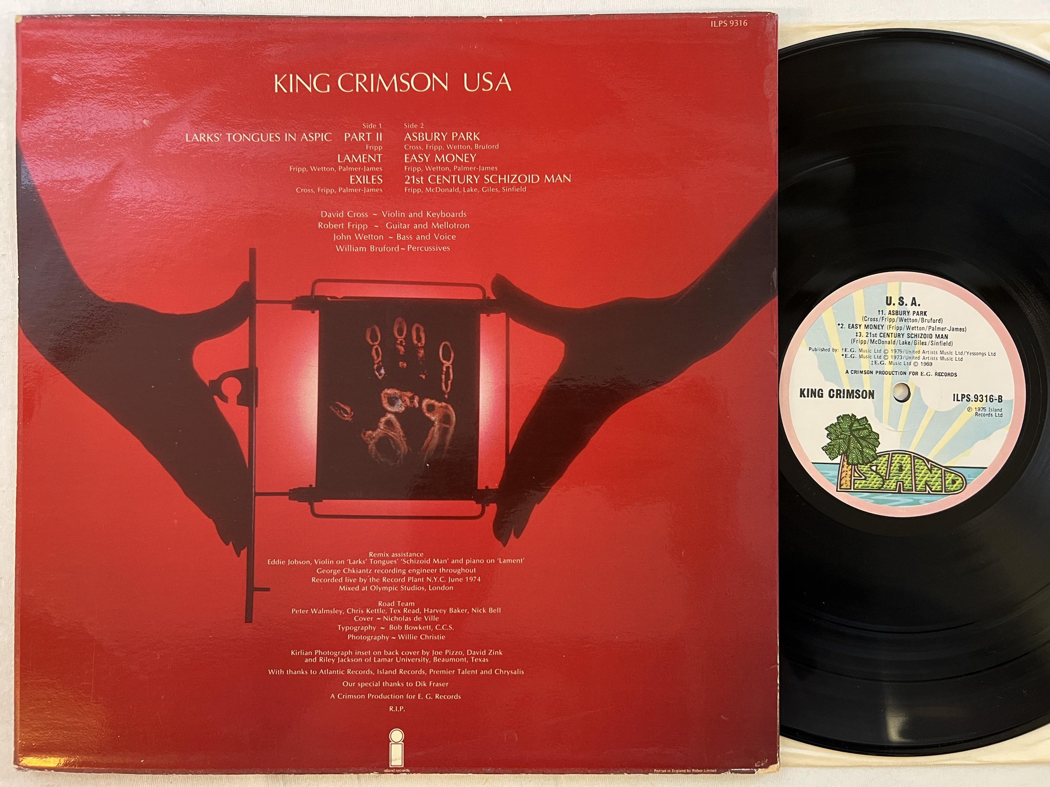 Omslagsbild för skivan KING CRIMSON U.S.A. LP -75 UK ISLAND ILPS 9316