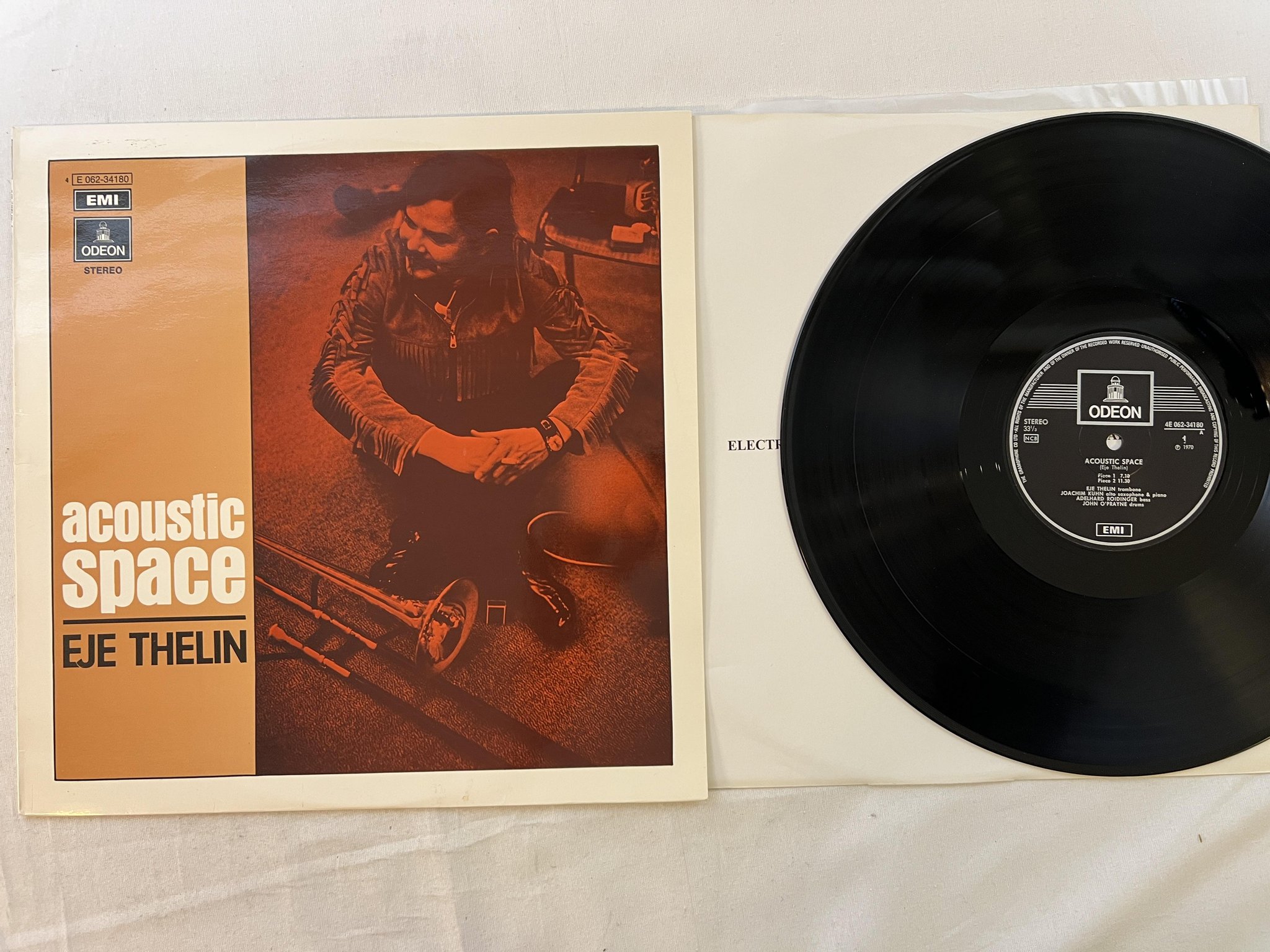 Omslagsbild för skivan EJE THELIN Acoustic Space LP -70 Swe ODEON 4E 062-34180 free jazz