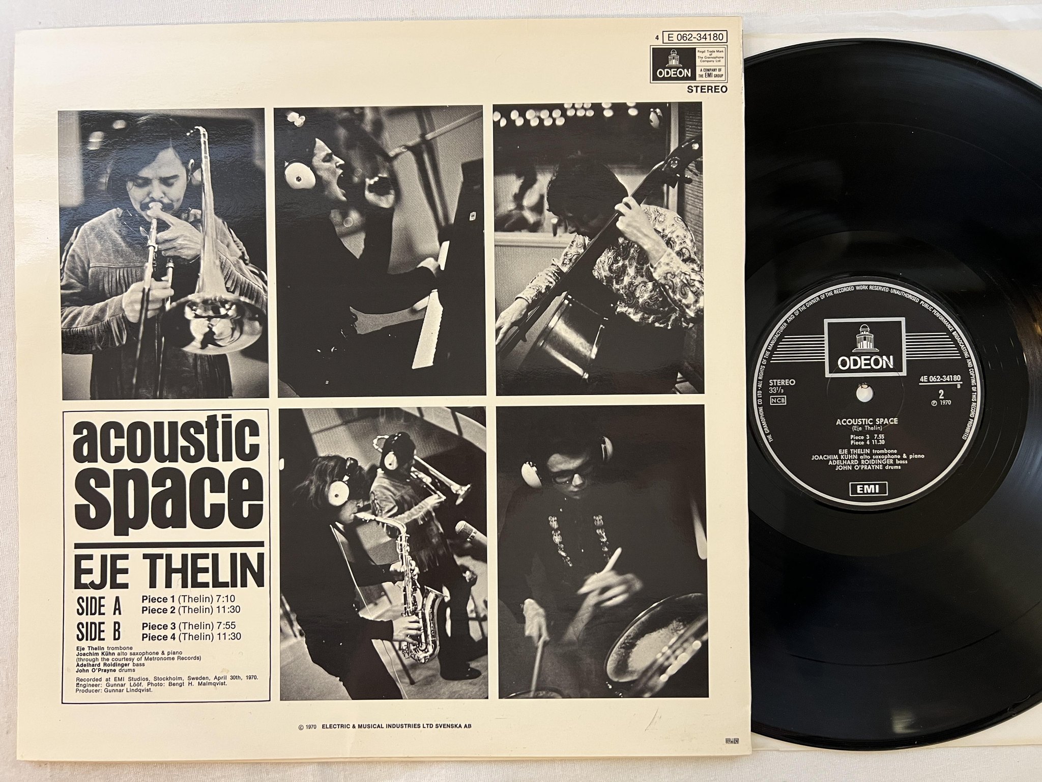 Omslagsbild för skivan EJE THELIN Acoustic Space LP -70 Swe ODEON 4E 062-34180 free jazz