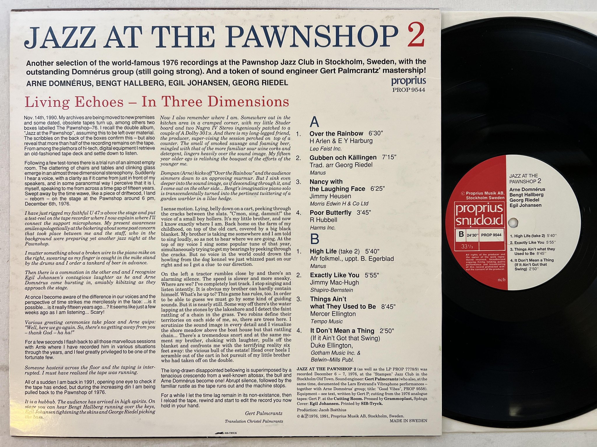 Omslagsbild för skivan ARNE DOMNERUS jazz at the pawnshop 2 LP -91 PROPRIUS PROP 9544 ** audiophile **