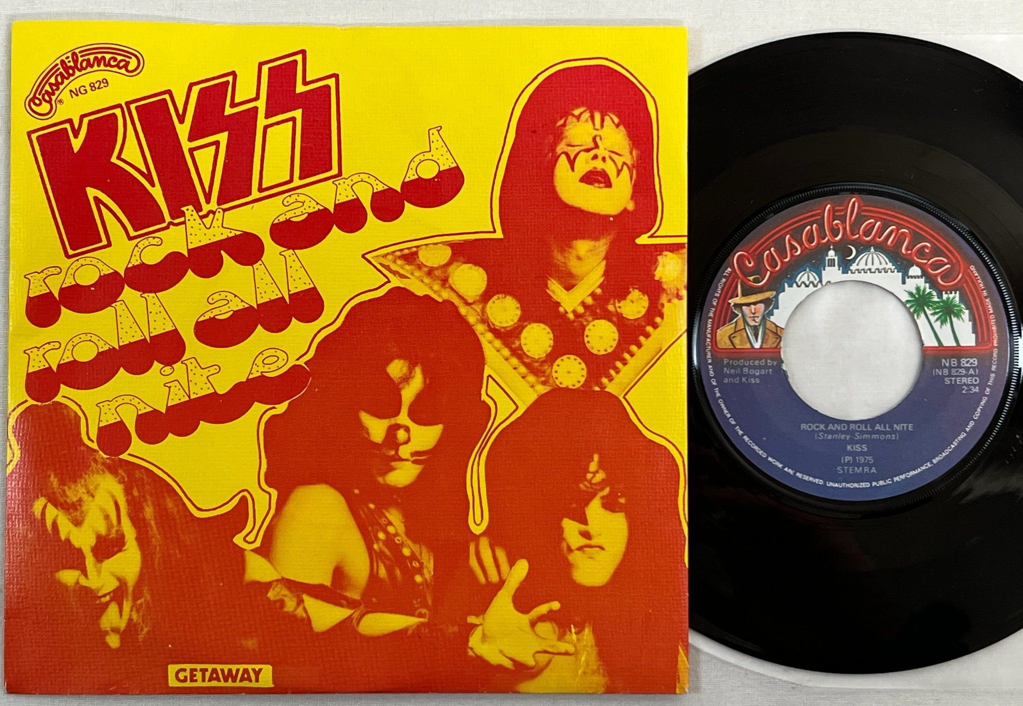 Omslagsbild för skivan KISS Rock And Roll All Nite 7"single -75 Hol CASABLANCA NG 829 *** MEGA RARE ***