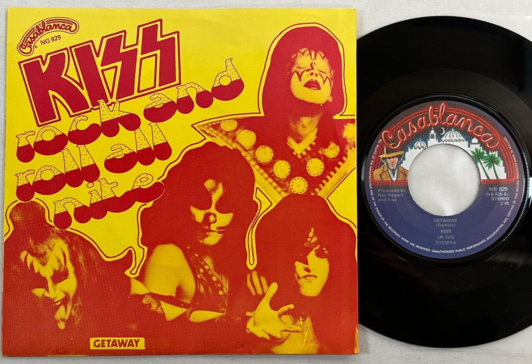 Omslagsbild för skivan KISS Rock And Roll All Nite 7"single -75 Hol CASABLANCA NG 829 *** MEGA RARE ***