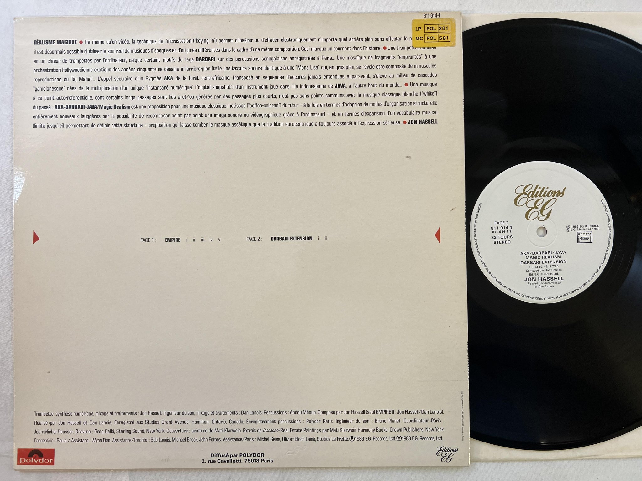 Omslagsbild för skivan JON HASSELL Aka / Darbari / Java Magic Realism LP -83 Fra EDITIONS EG 811 914-1