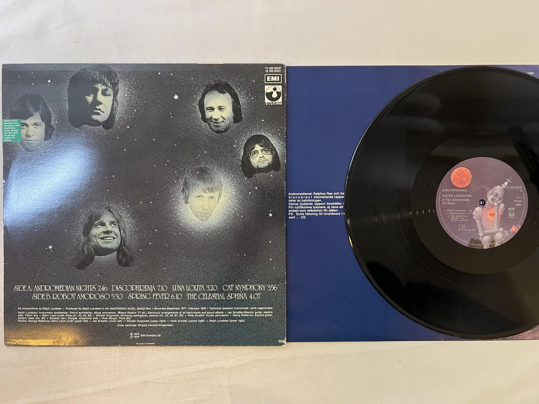 Omslagsbild för skivan RALPH LUNDSTEN discophrenia LP -78 Swe HARVEST 7C 062-35537 ** COSMIC DISCO **