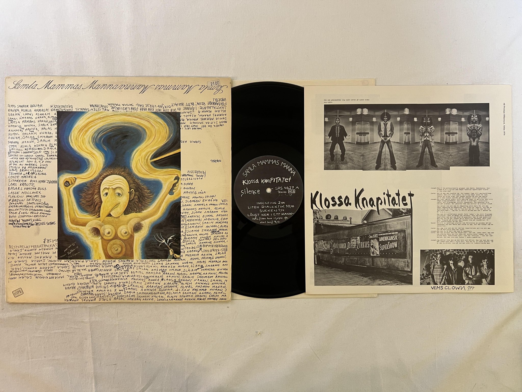 Omslagsbild för skivan SAMLA MAMMAS MANNA klossa knapitatet LP -74 Swe SILENCE SRS 4627