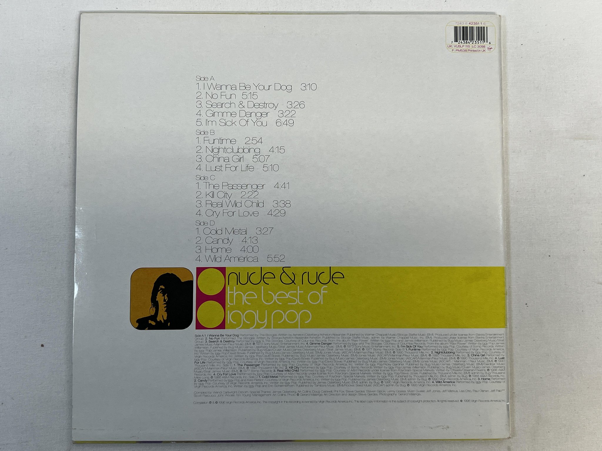 Omslagsbild för skivan IGGY POP nude & rude 2xLP -96 UK VIRGIN VUSLP 115 ** RARE **