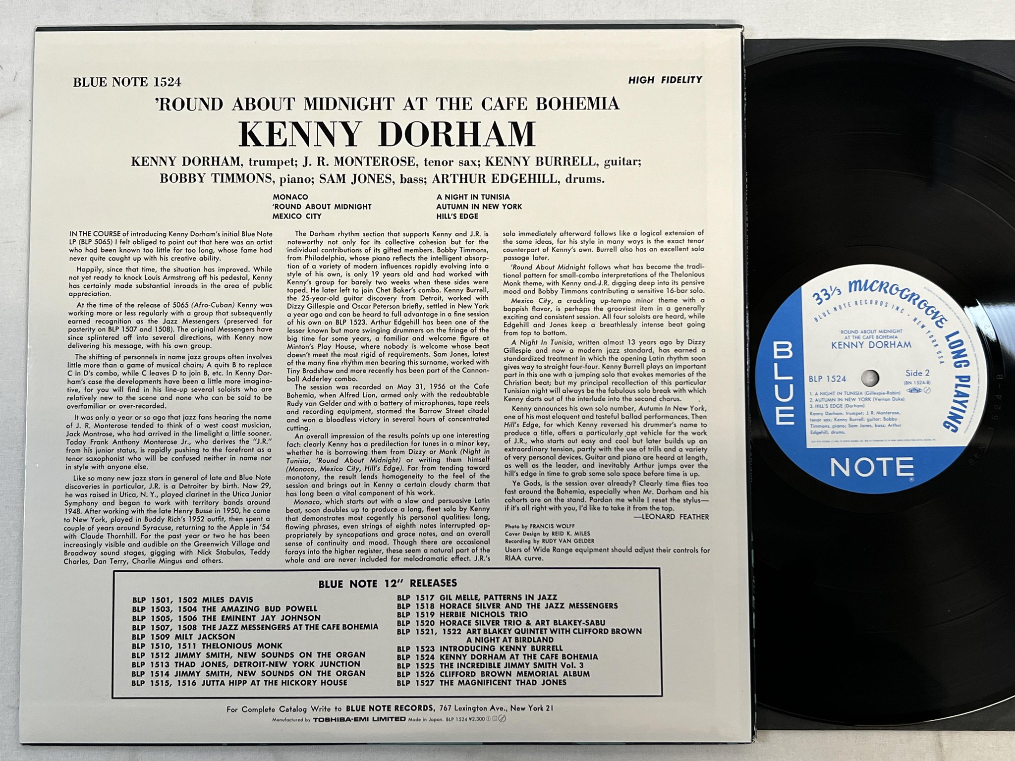 Omslagsbild för skivan KENNY DORHAM 'round about midnight LP -93 Japan BLUE NOTE 1524