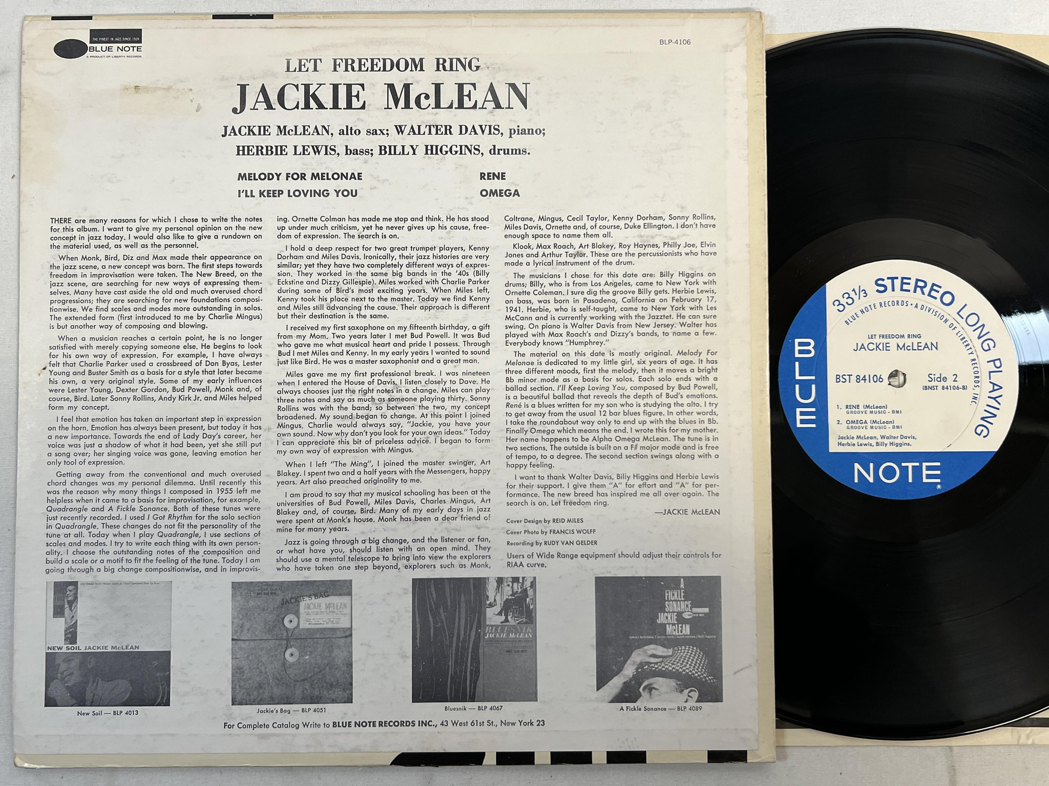 Omslagsbild för skivan JACKIE McLEAN let freedom ring LP US BLUE NOTE BLP 84106 Liberty pressing