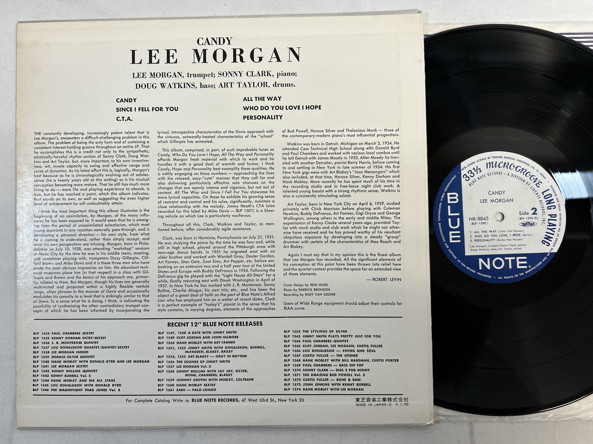 Omslagsbild för skivan LEE MORGAN candy LP Japan BLUE NOTE BLP 1590 ** yeah **