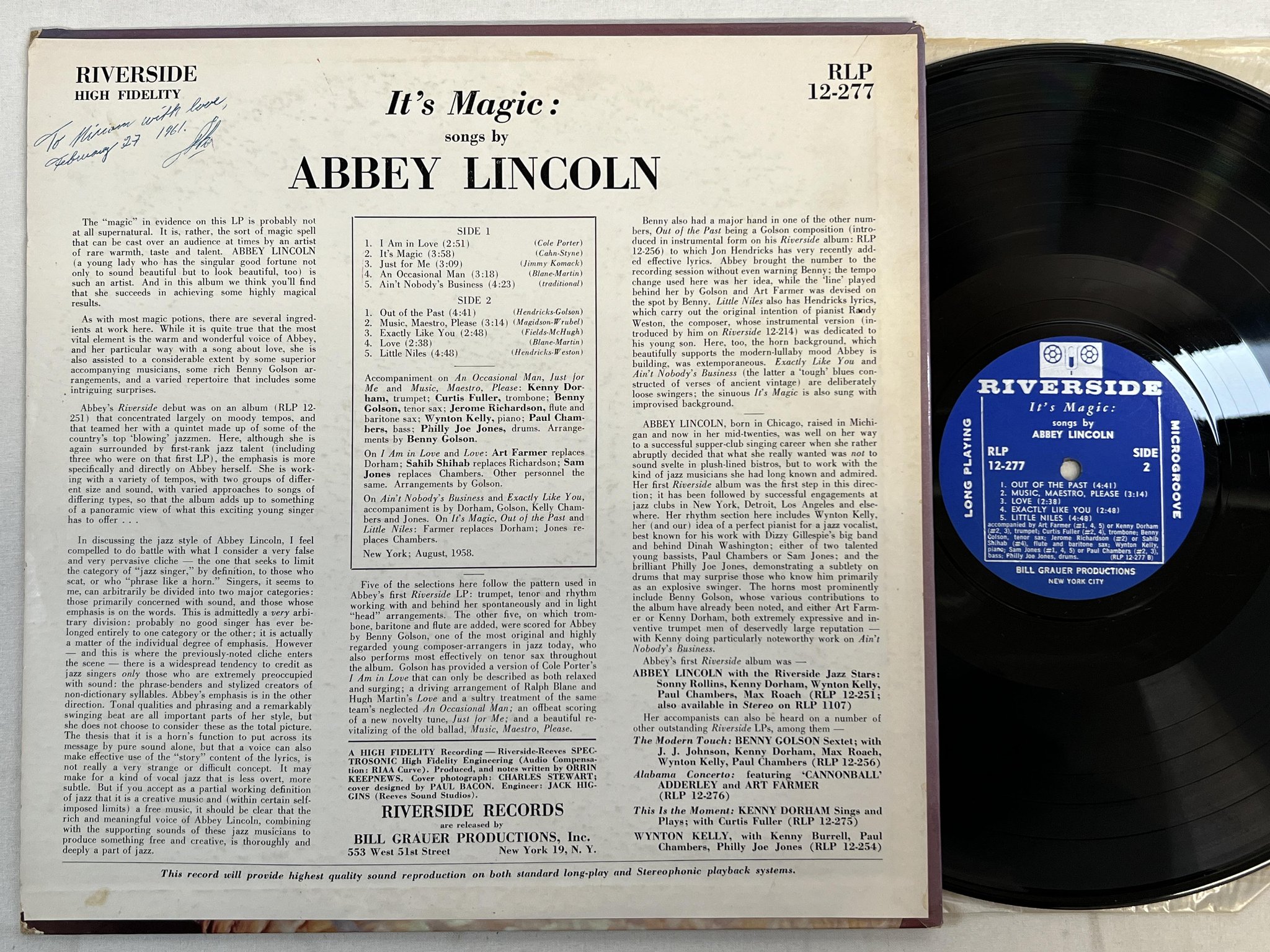 Omslagsbild för skivan ABBEY LINCOLN it's magic LP US riverside RLP 12-277
