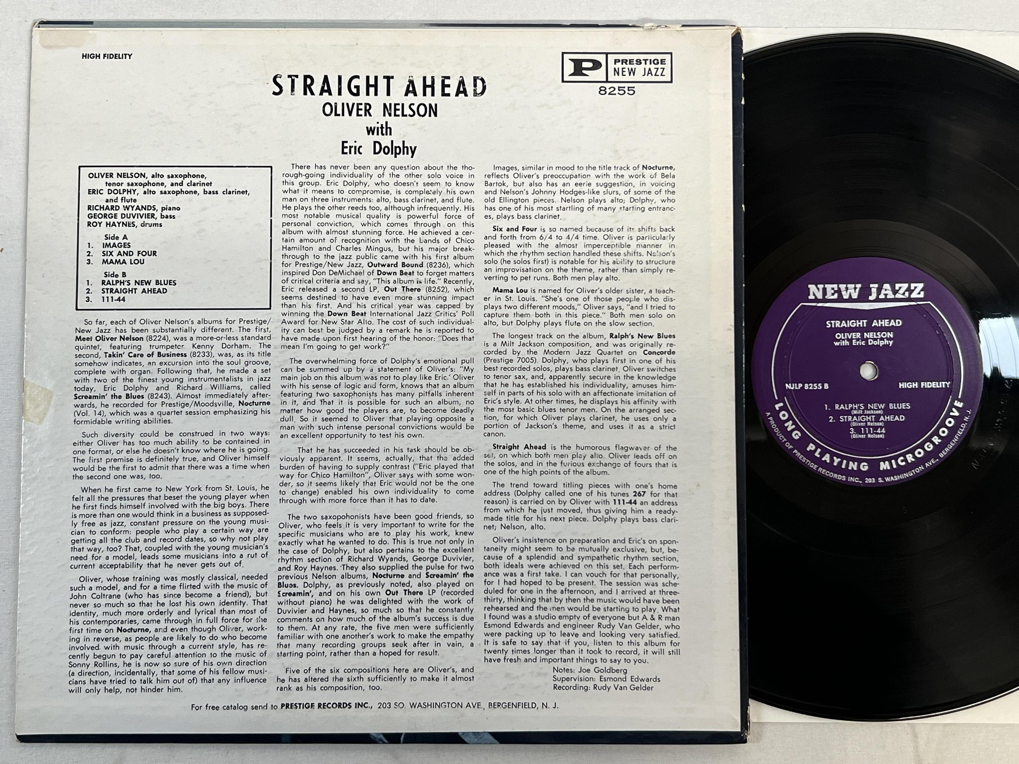 Omslagsbild för skivan OLIVER NELSON w/ ERIC DOLPHY straight ahead LP -61 us new jazz NJLP 8255