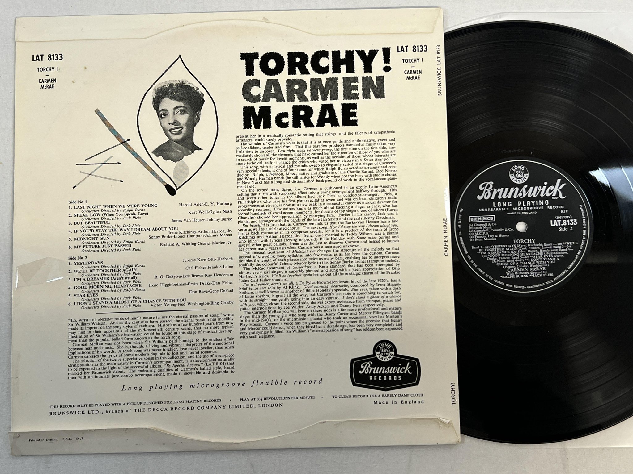 Omslagsbild för skivan CARMEN McRAE torchy LP UK BRUNSWICK LAT 8133