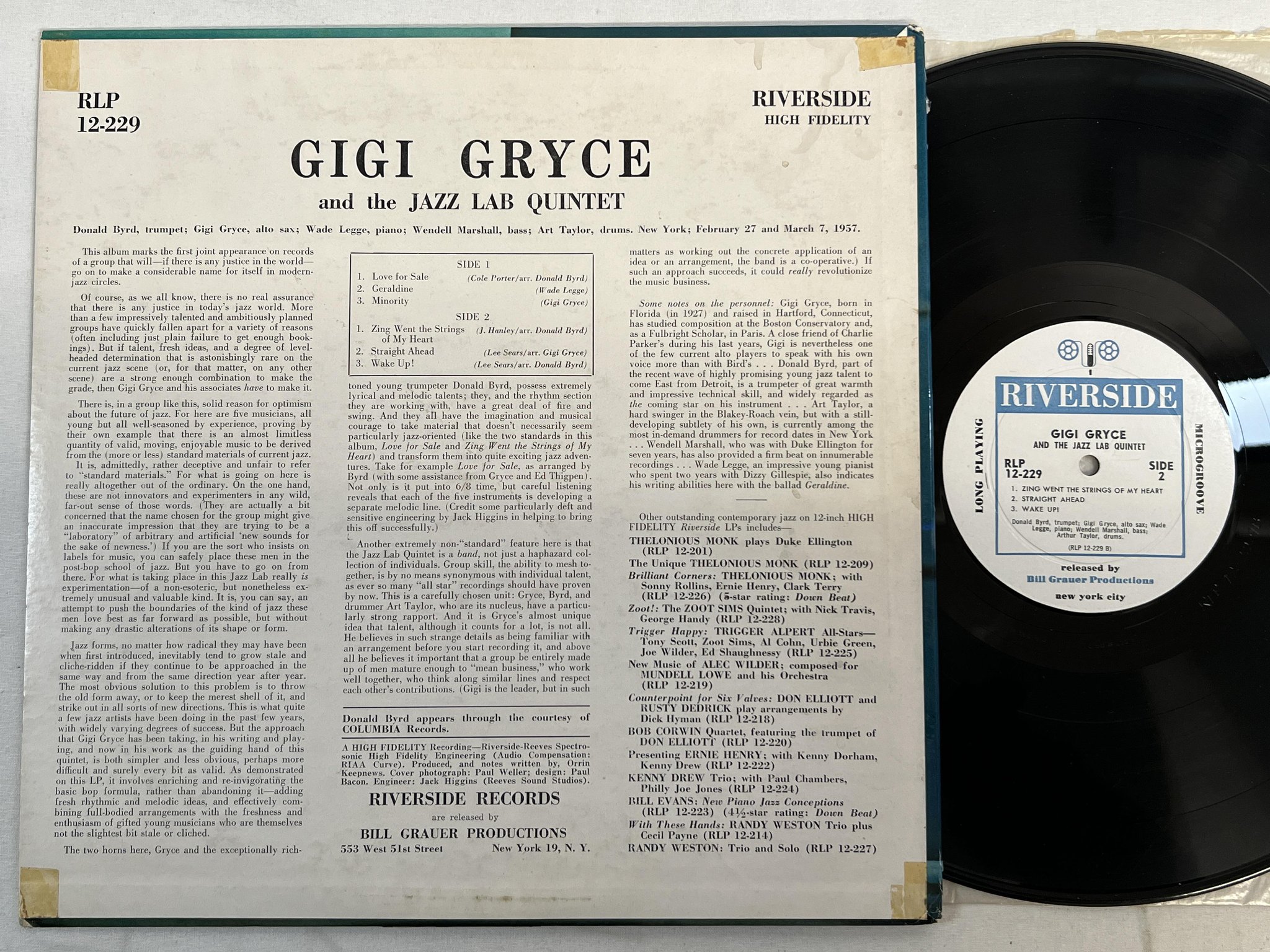 Omslagsbild för skivan GIGI GRYCE & THE JAZZ LAB QUINTET LP -57 US RIVERSIDE RLP 12-229