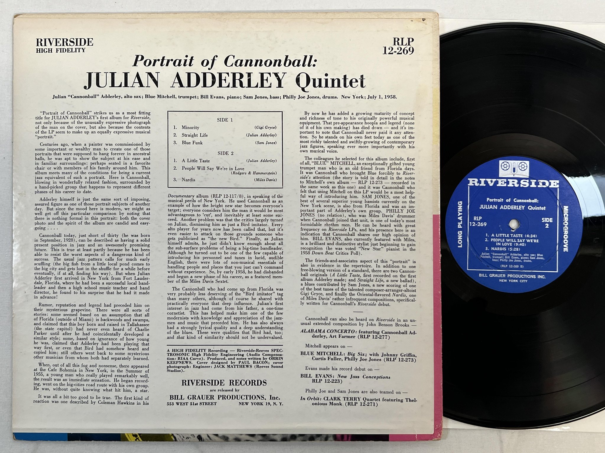 Omslagsbild för skivan JULIAN ADDERLEY QUINTET Portrait Of Cannonball LP -58 US RIVERSIDE RLP 12-269