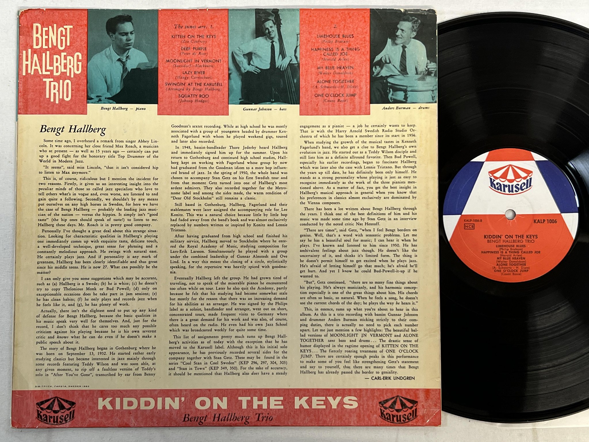 Omslagsbild för skivan BENGT HALLBERG TRIO kiddin' on the keys LP -60 Swe KARUSELL KALP 1006