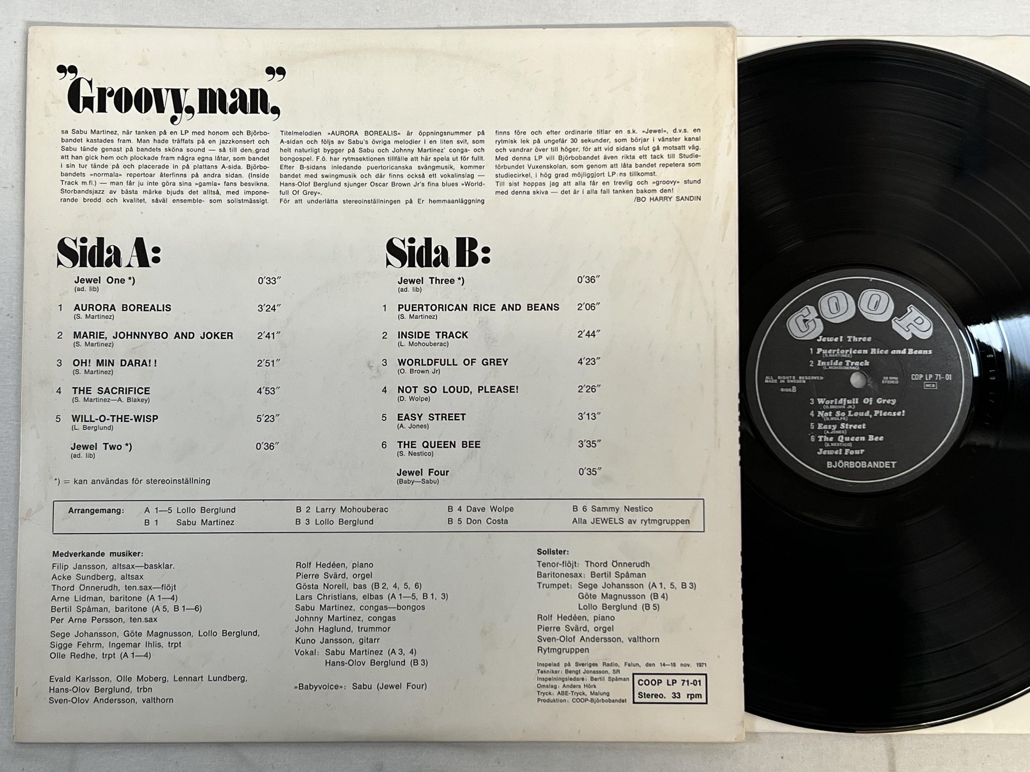 Omslagsbild för skivan SABU MARTINEZ & BJÖRNBOBANDET Aurora Borealis LP -71 Swe COOP LP 71-01