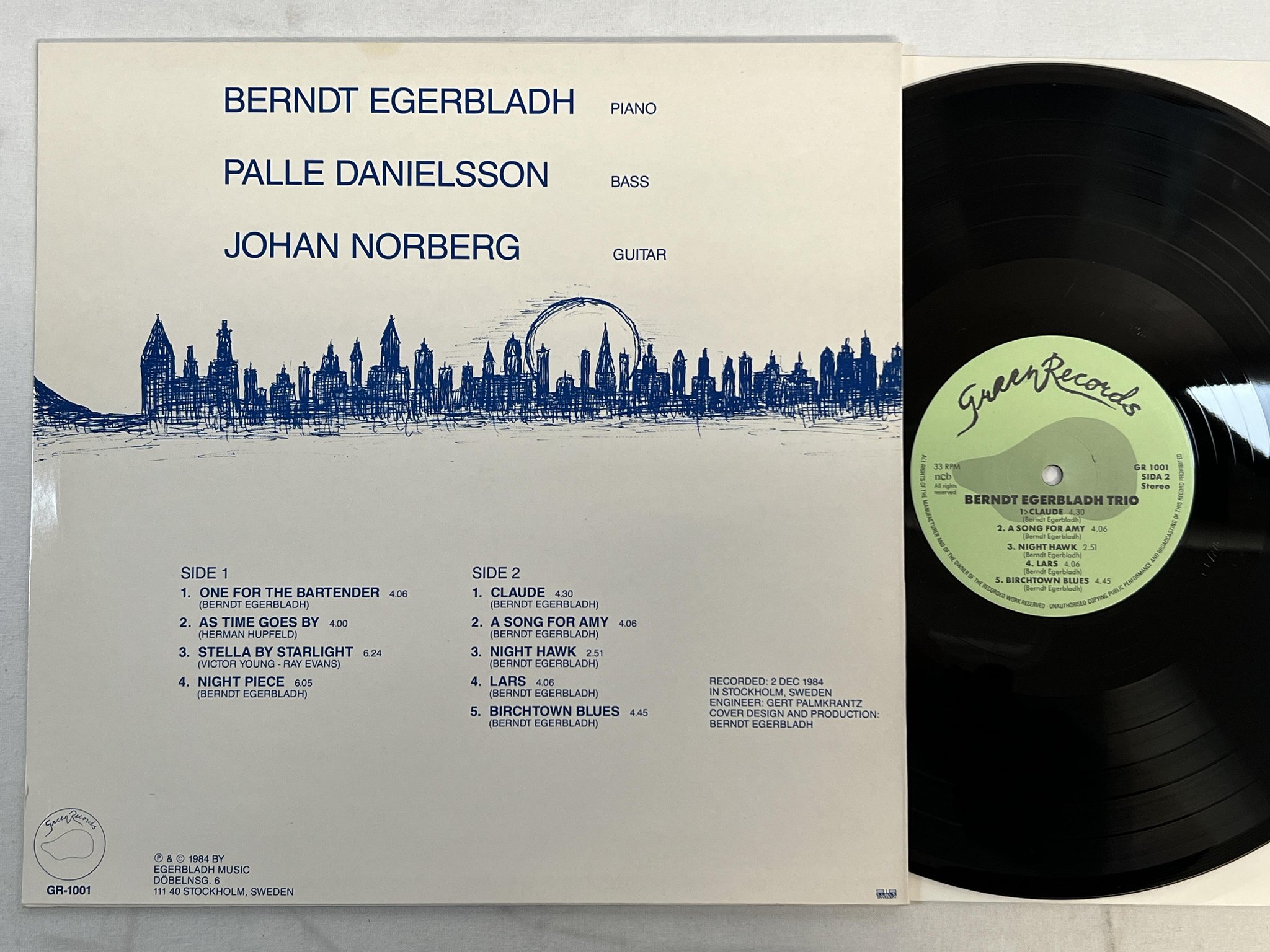 Omslagsbild för skivan BERNDT EGERBLADH TRIO as time goes by LP -84 Swe GREEN GR-1001