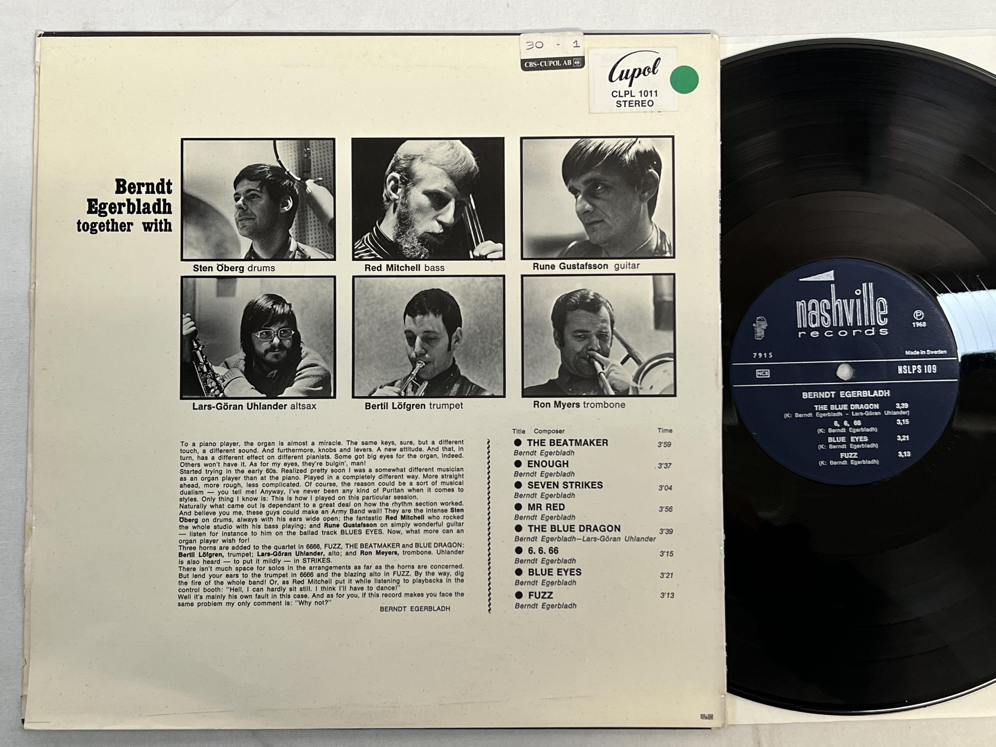 Omslagsbild för skivan BERNDT EGERBLADH plays the organ LP -68 Swe NASHVILLE NSLPS 109