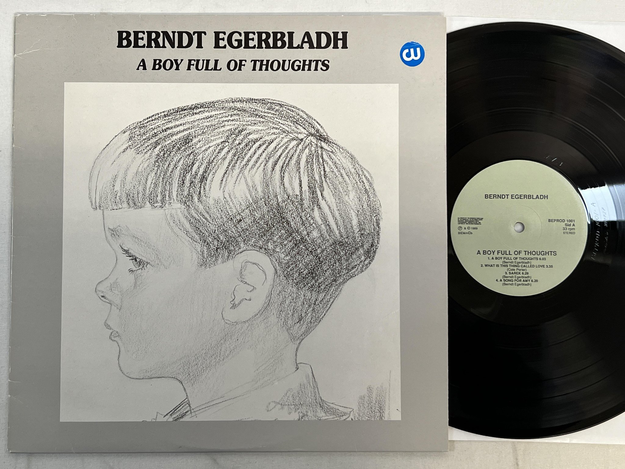 Omslagsbild för skivan BERNDT EGERBLADH a boy full of thought LP -89 Swe BEPROD 1001