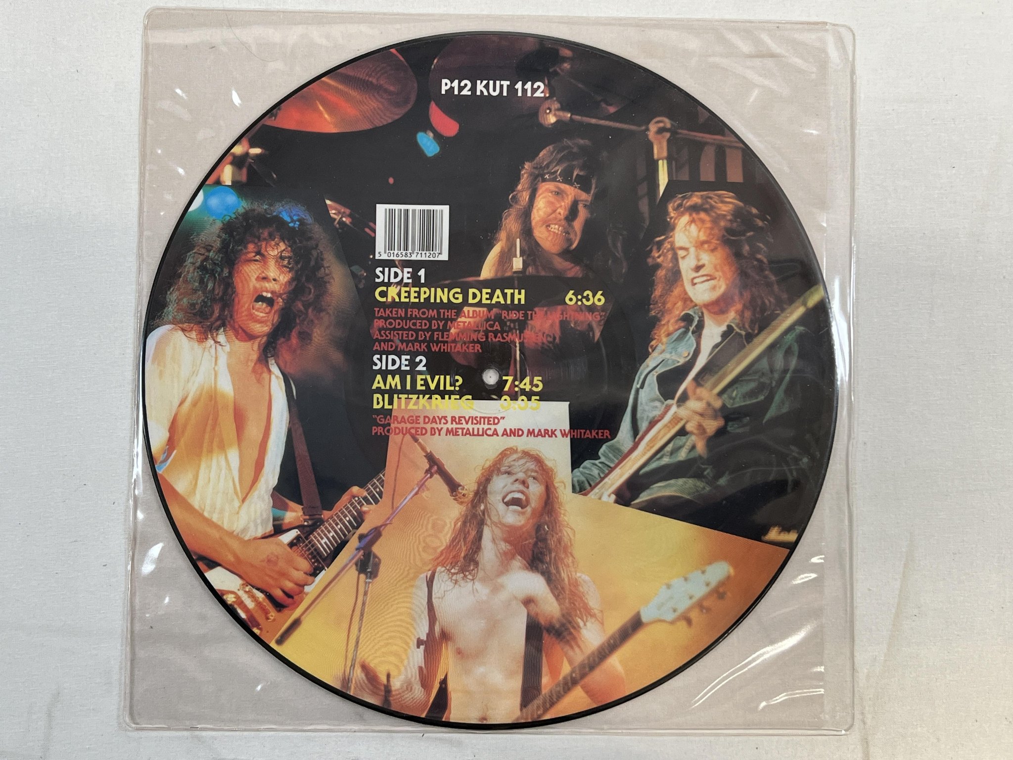 Omslagsbild för skivan METALLICA Creeping Death 12" -86 UK Picture Disc P12 KUT 112