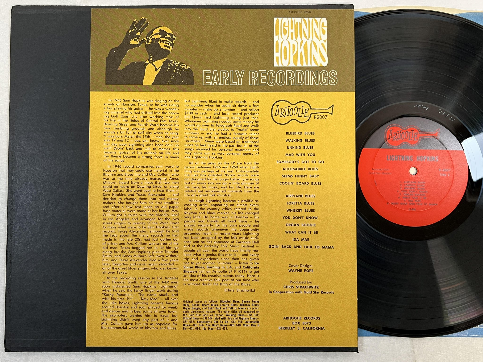 Omslagsbild för skivan LIGHTNING HOPKINS early recordings LP re US ARHOOLIE R-2007