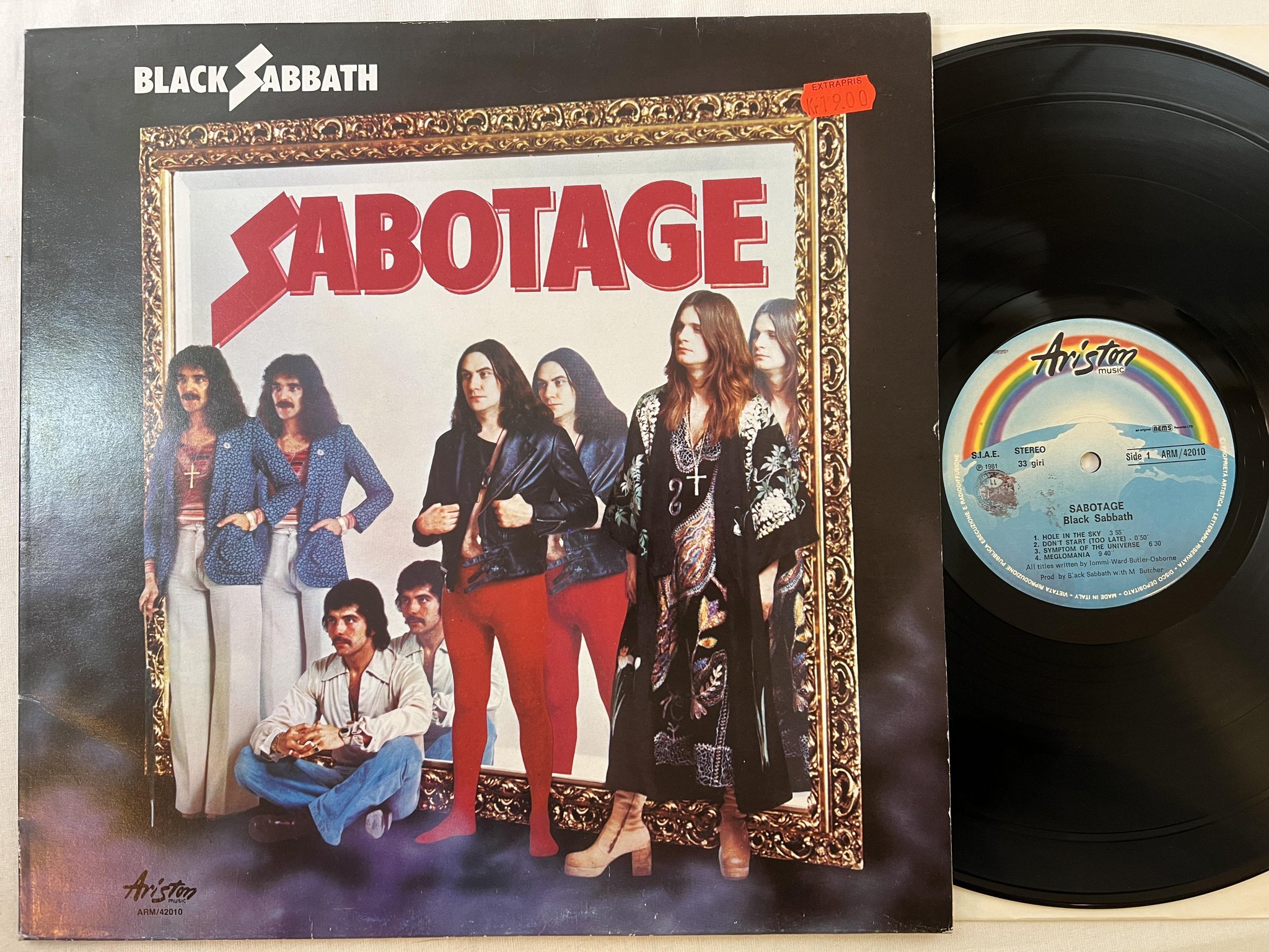 Omslagsbild för skivan BLACK SABBATH sabotage LP -81 Ita ARISTON ARM 42010