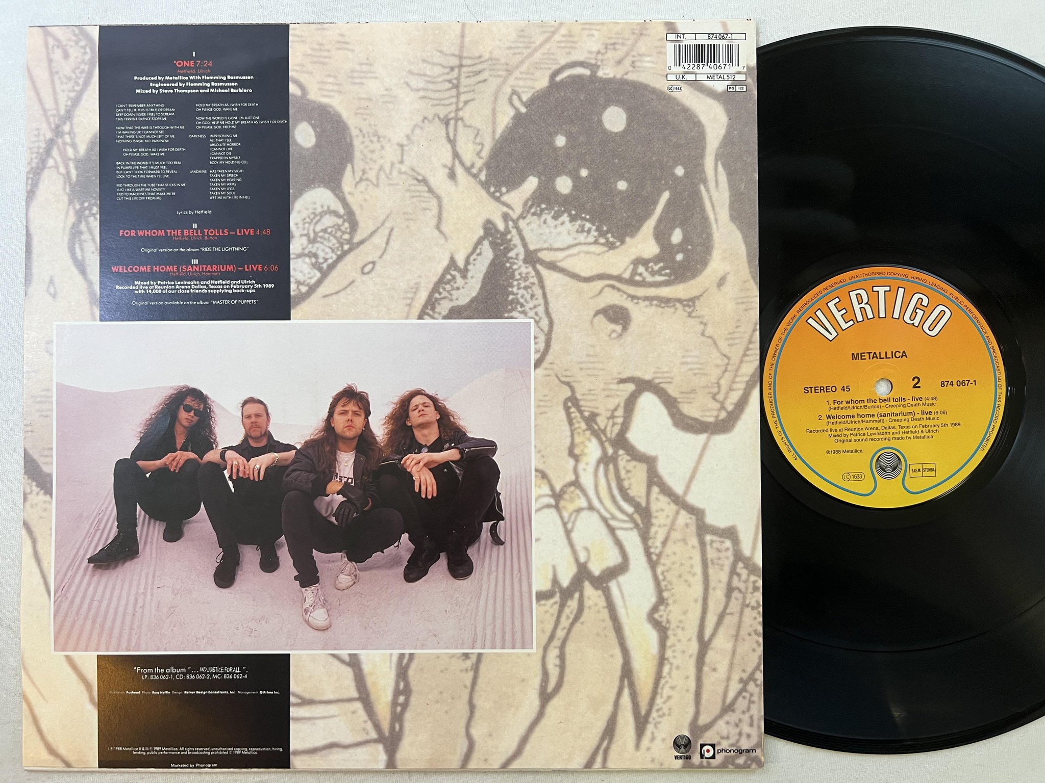 Omslagsbild för skivan METALLICA one 12" -89 VERTIGO 874 067-1