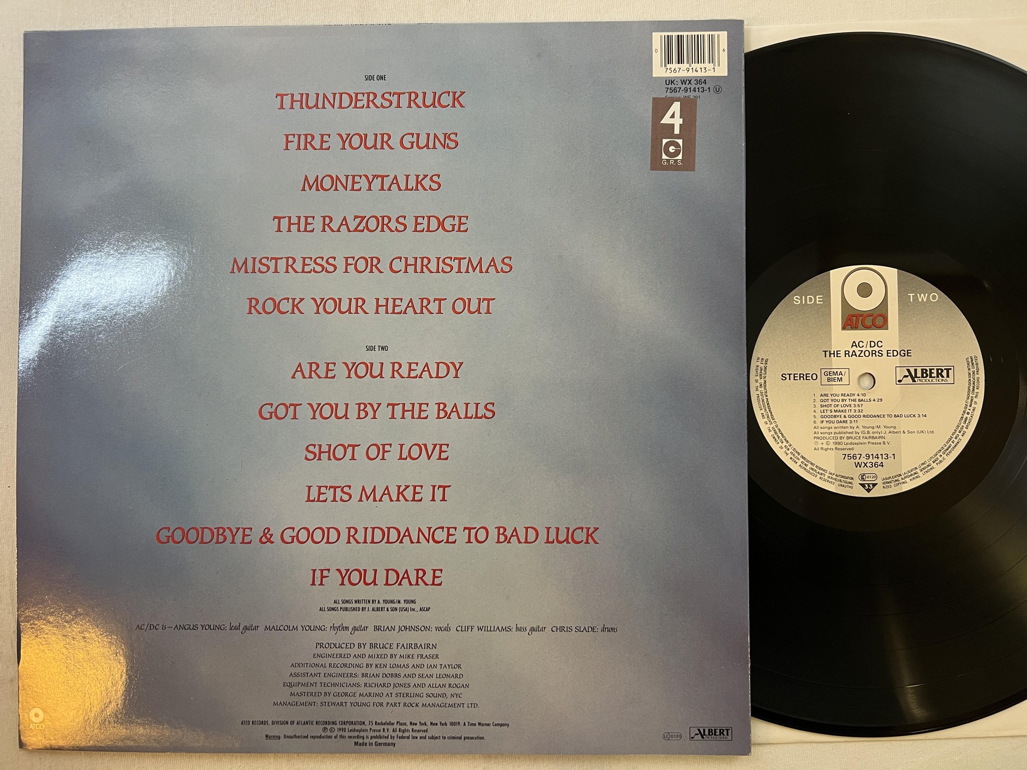 Omslagsbild för skivan AC/DC the razor edge LP -80 Ger ATCO 7567-91413-1