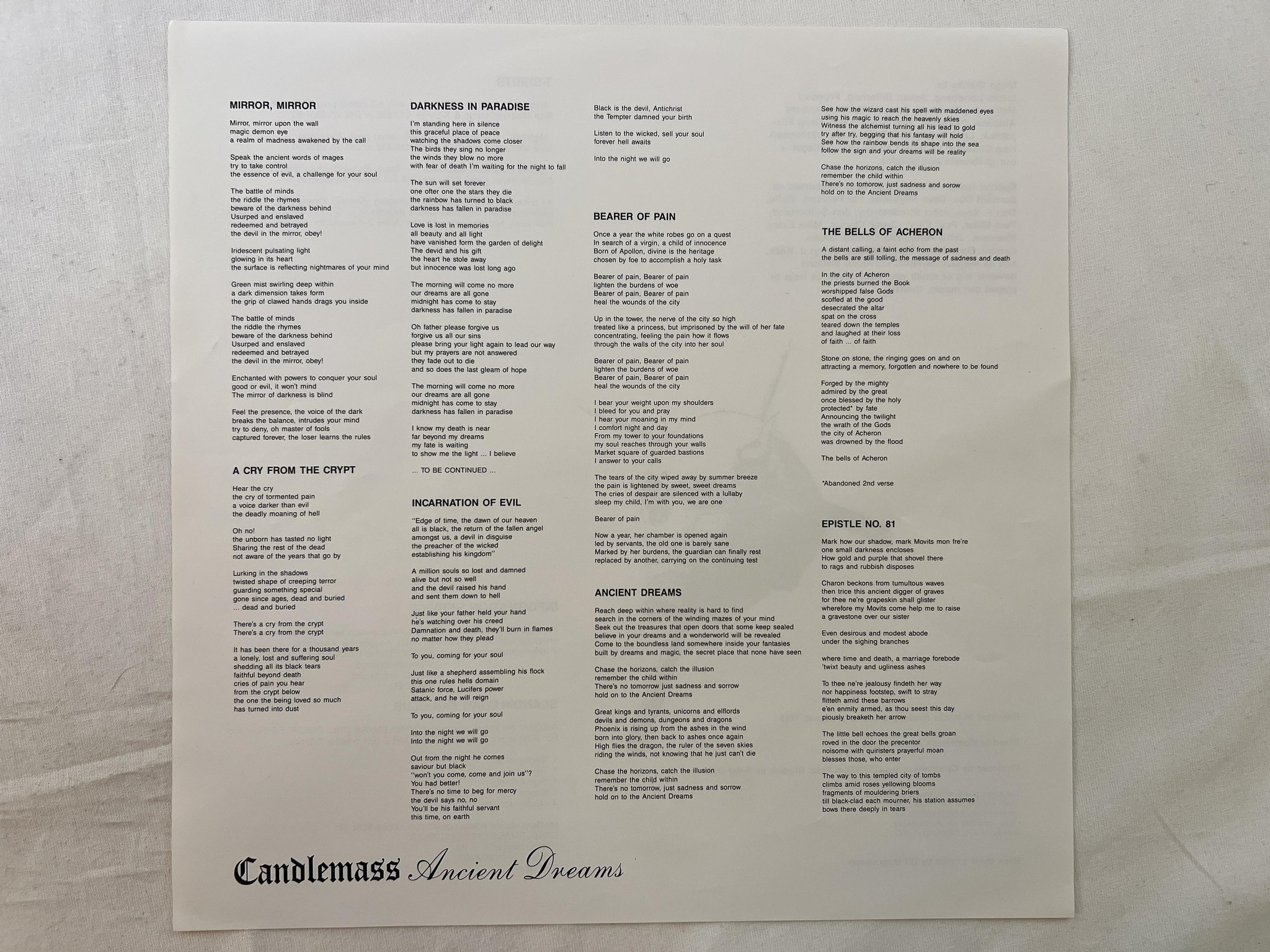 Omslagsbild för skivan CANDLEMASS Ancient Dreams LP -88 ACTIVE ACT LP7