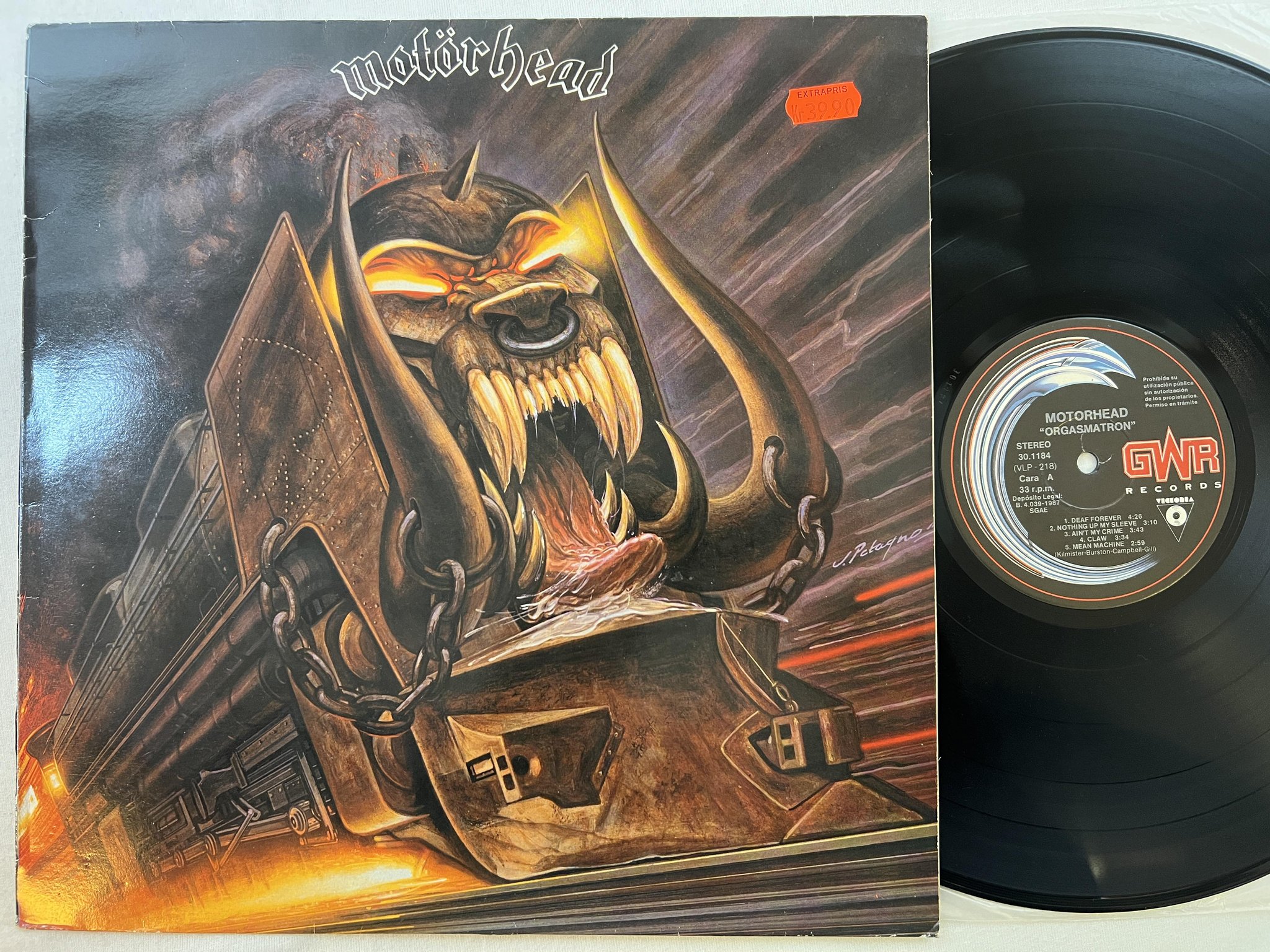Omslagsbild för skivan MOTORHEAD orgasmatron LP -86 Spain GWR 301184