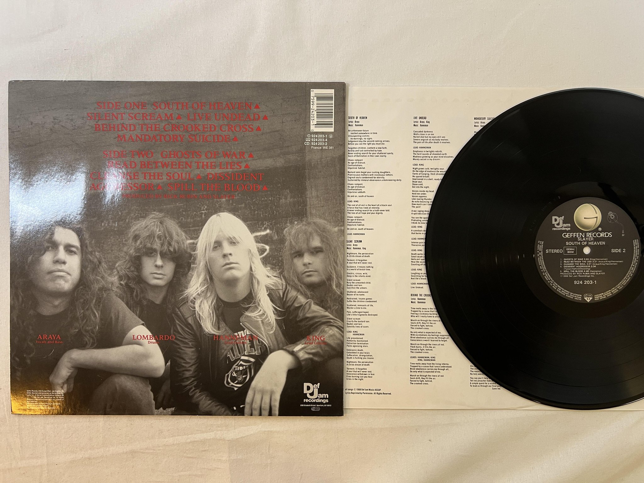 Omslagsbild för skivan SLAYER south of heaven LP -88 Ger GEFFEN 924 203-1 ** T R A S H **